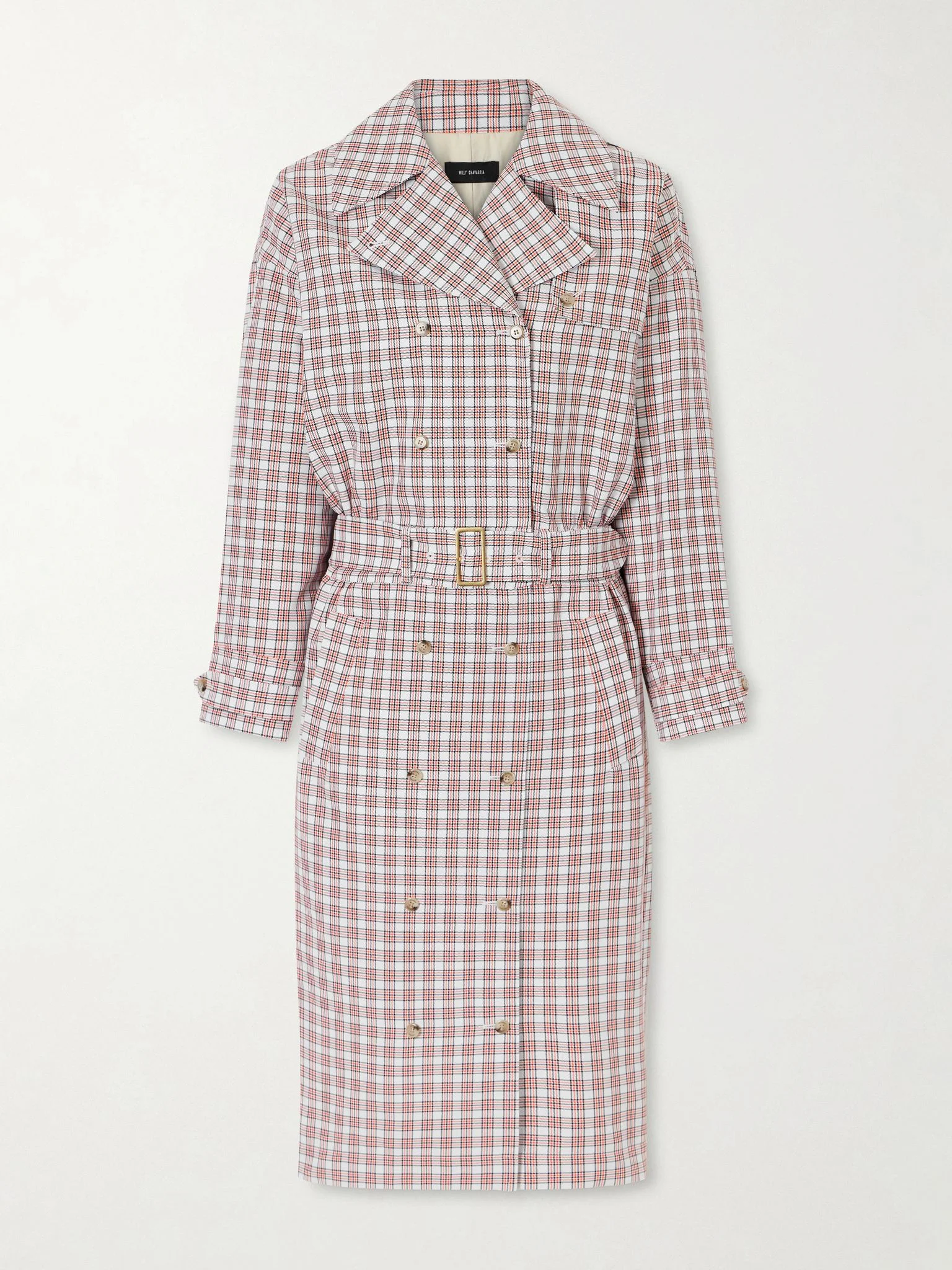 Checked belted cotton trench coat Red - 1
