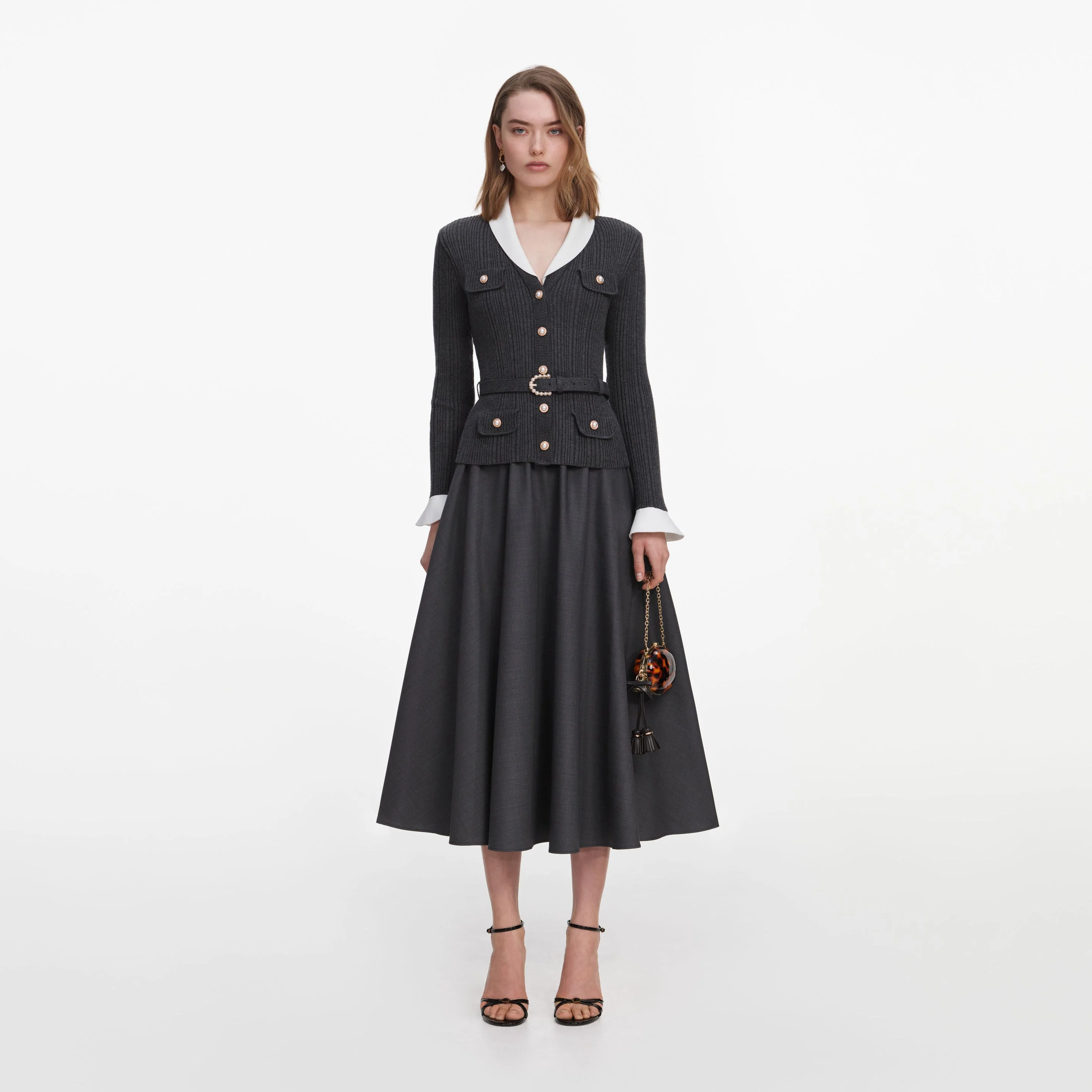 Grey Knit Twill Midi Dress - 1
