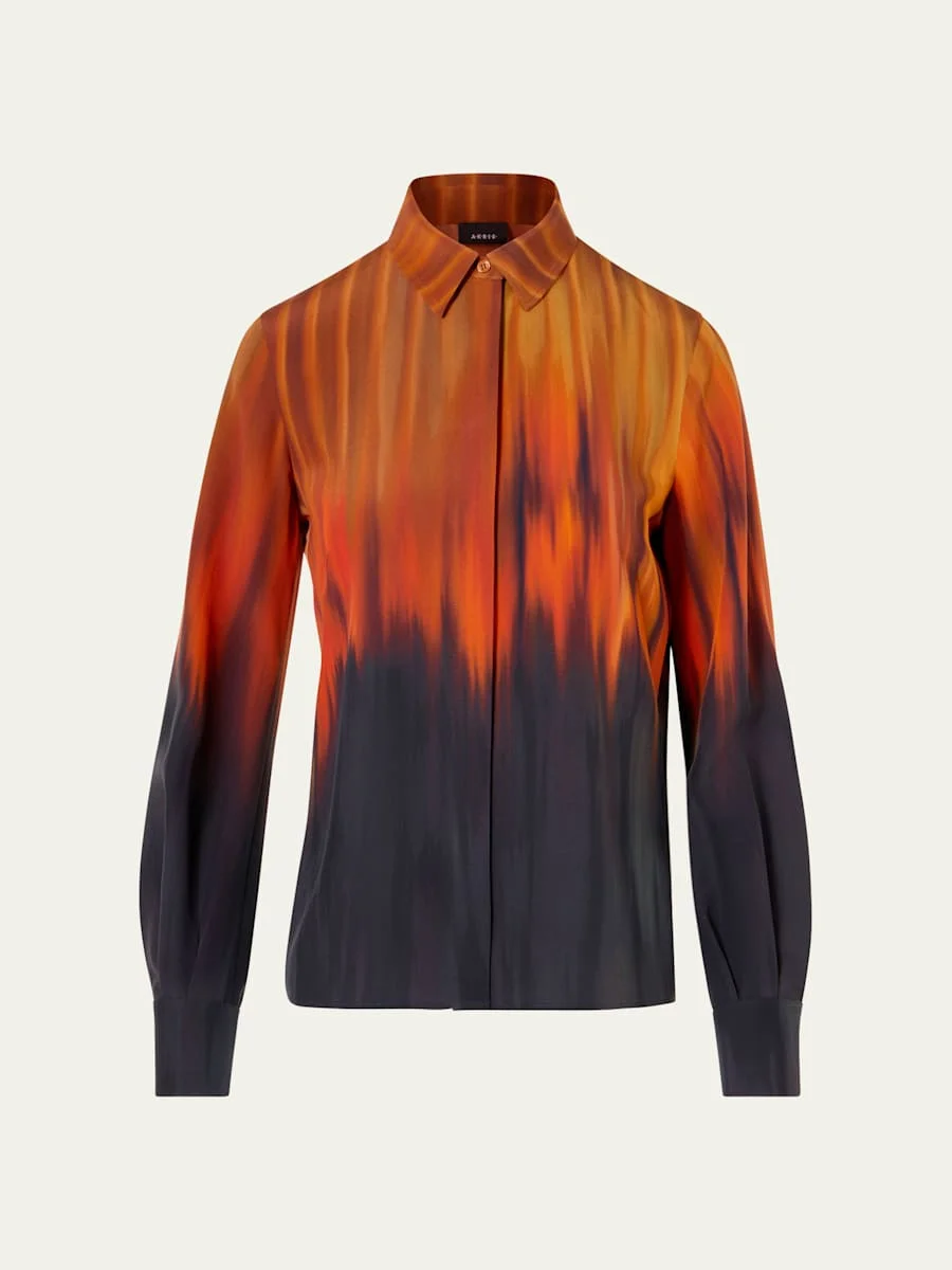 Fuego Silk Crepe Button-Down Blouse - 1