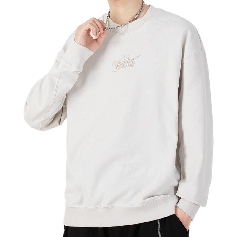 Men's Nike Embroidered Logo Solid Color Sports Round Neck Pullover White DR7836-104 - 2