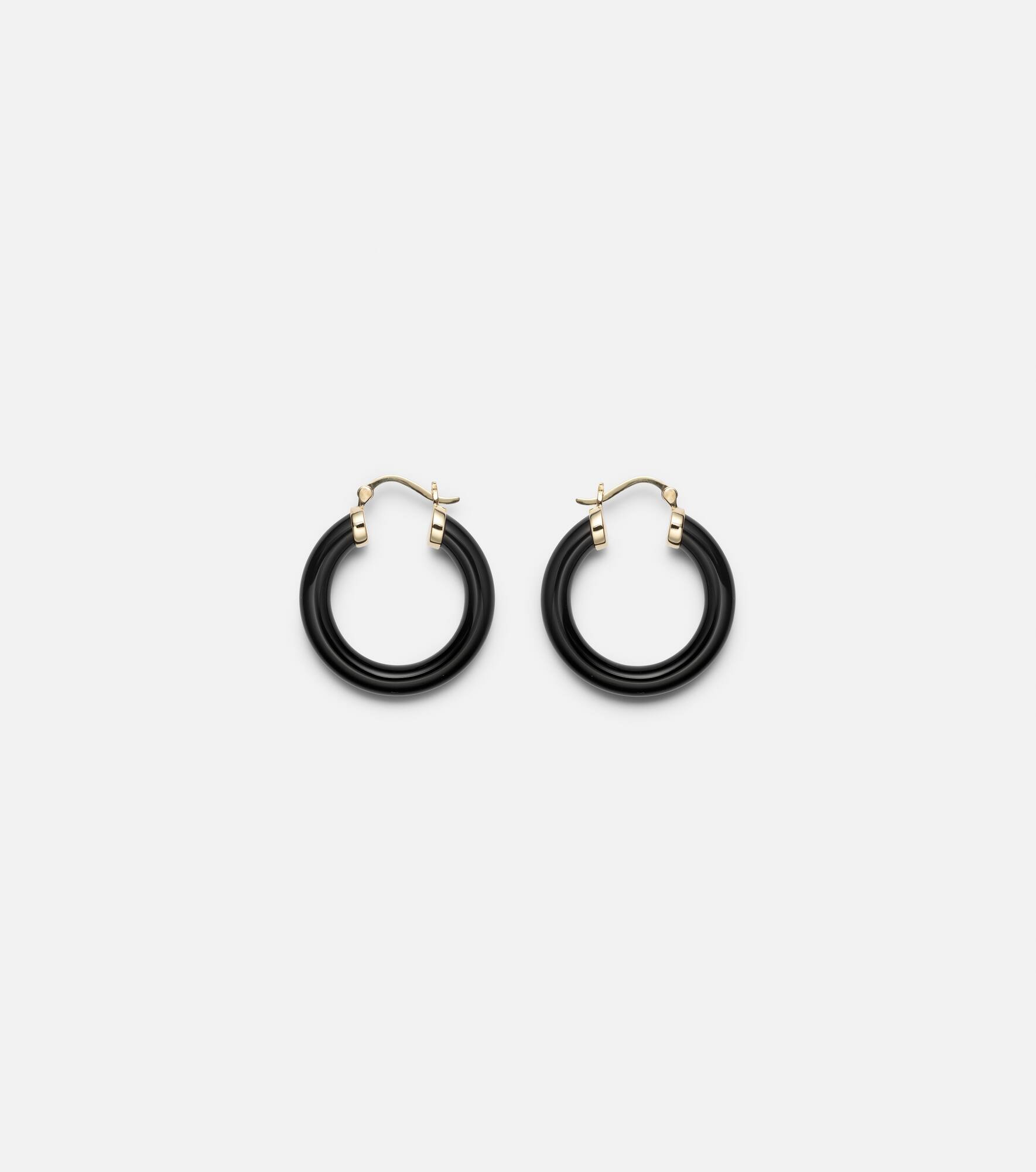 14kt gold hoop earrings with black onyx - 4