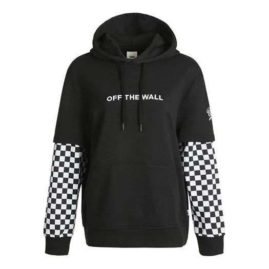 (WMNS) Vans Logo Embroidered Checkerboard Print Hoodies 'Black White' VN0A4UTNBLK - 1