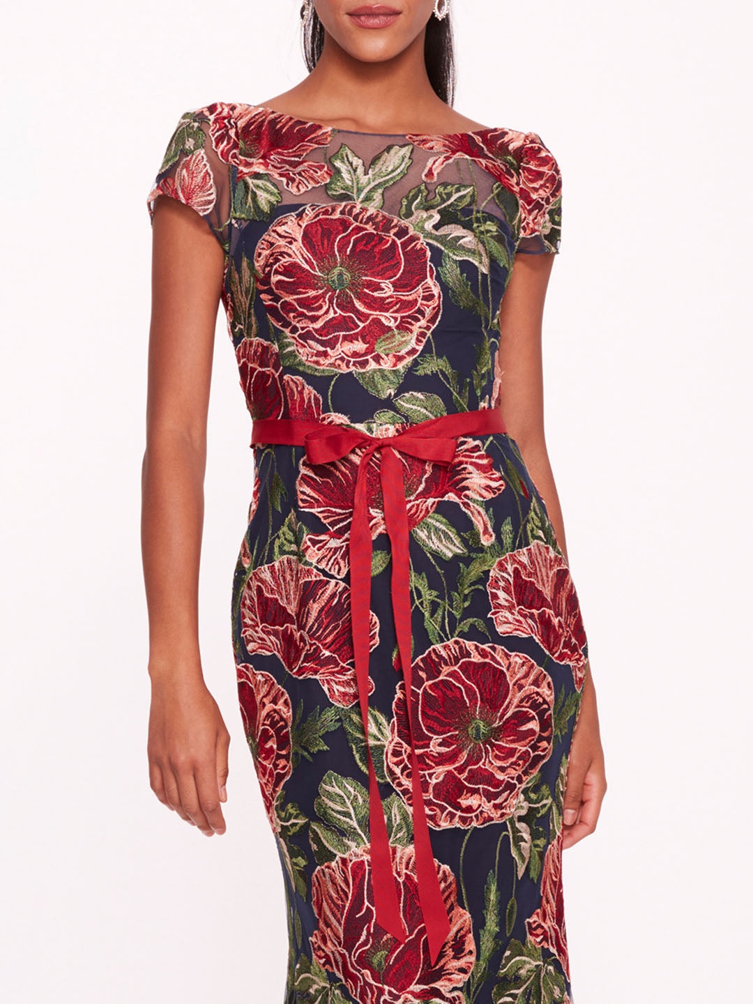 EMBROIDERED BOAT NECK GOWN - 4