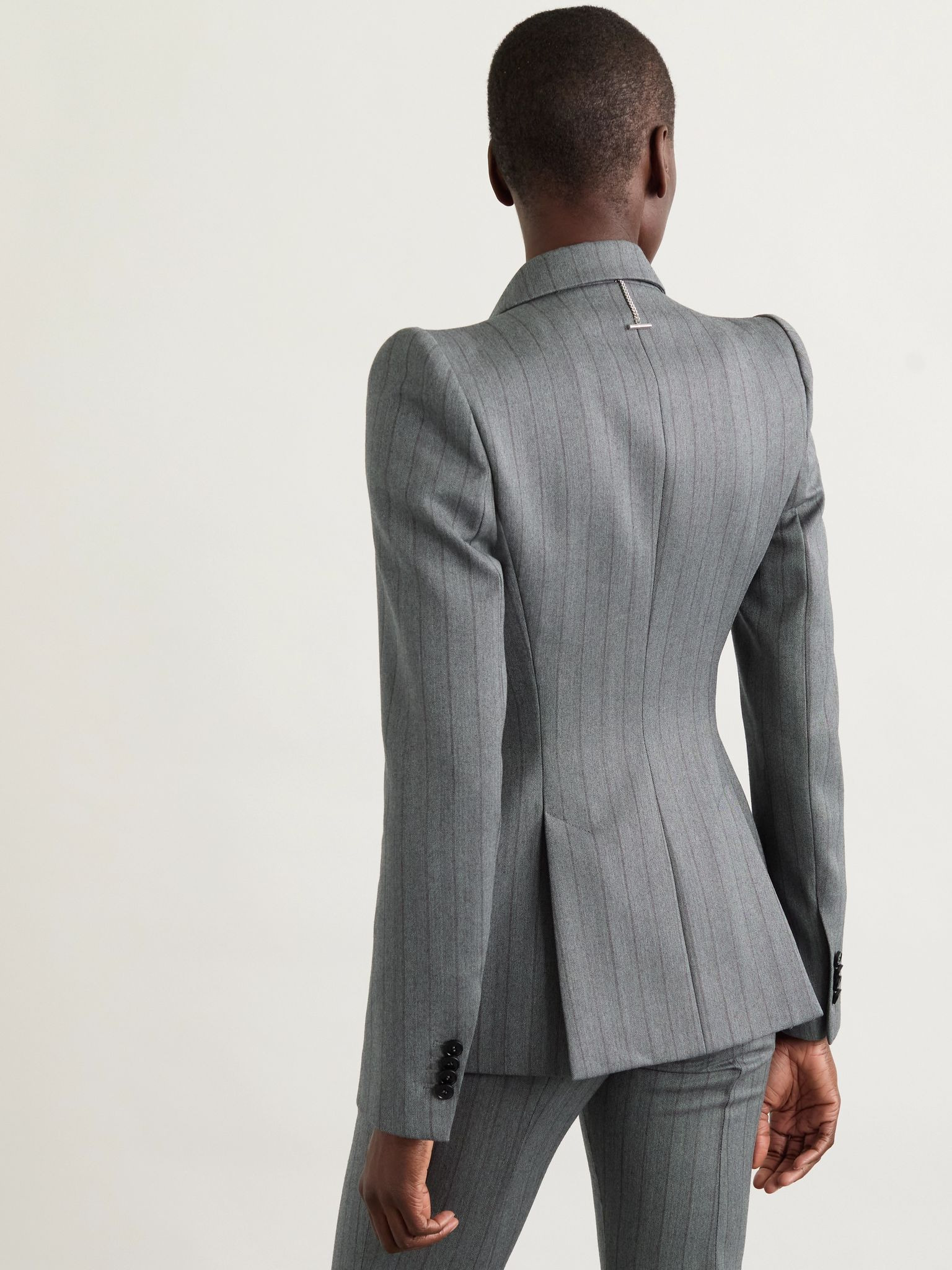 Striped herringbone wool blazer Gray - 3