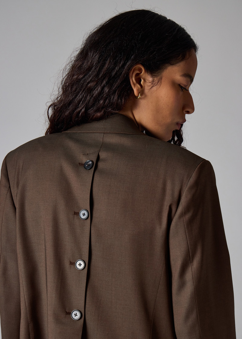 Women's Brown Tonic Wool Blazer with Button Back 10