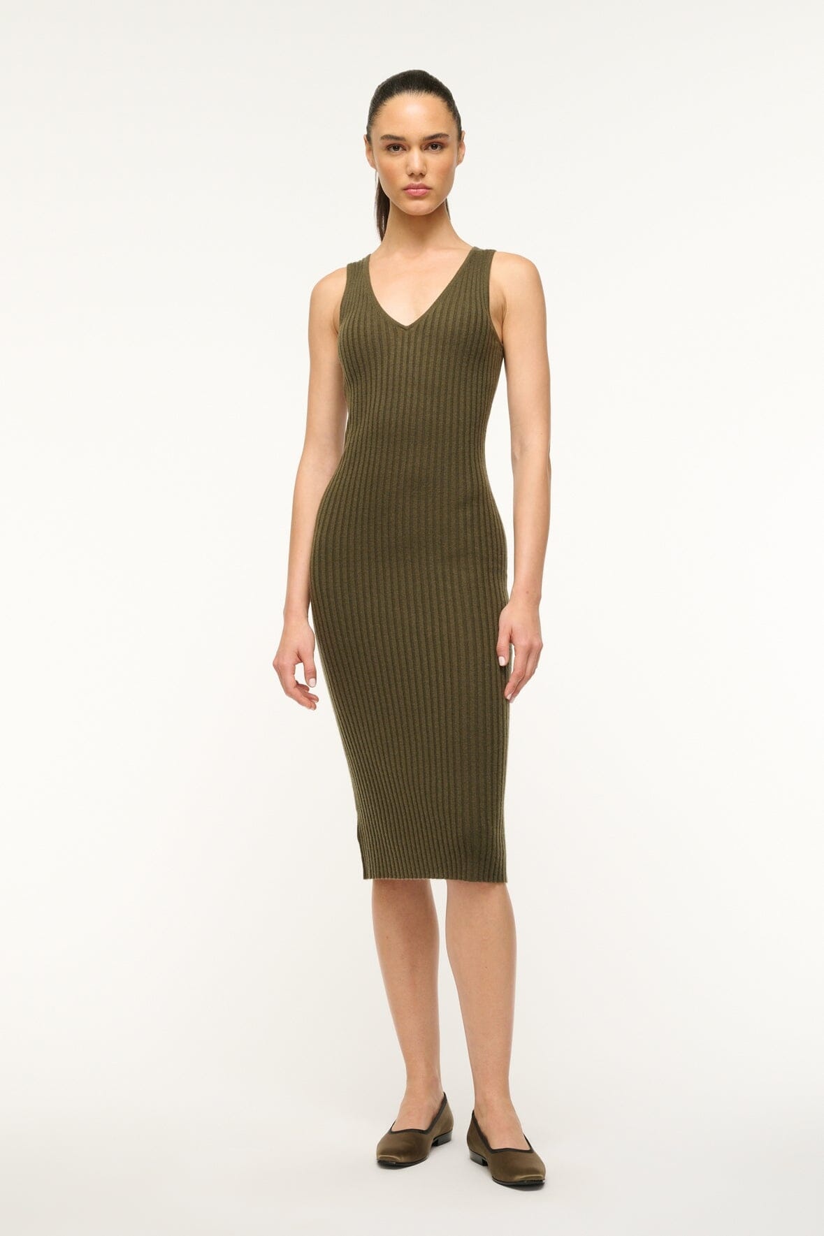 STAUD DANA CASHMERE DRESS DARK OLIVE - 2