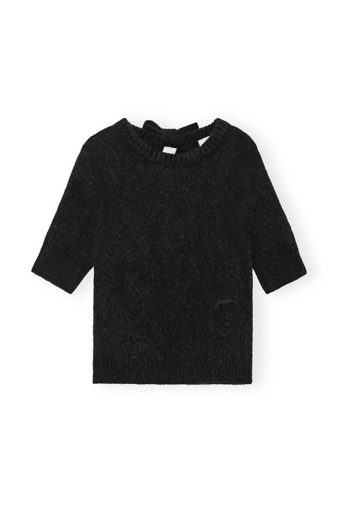 BLACK BRUSHED ALPACA OPEN BACK TOP - 1