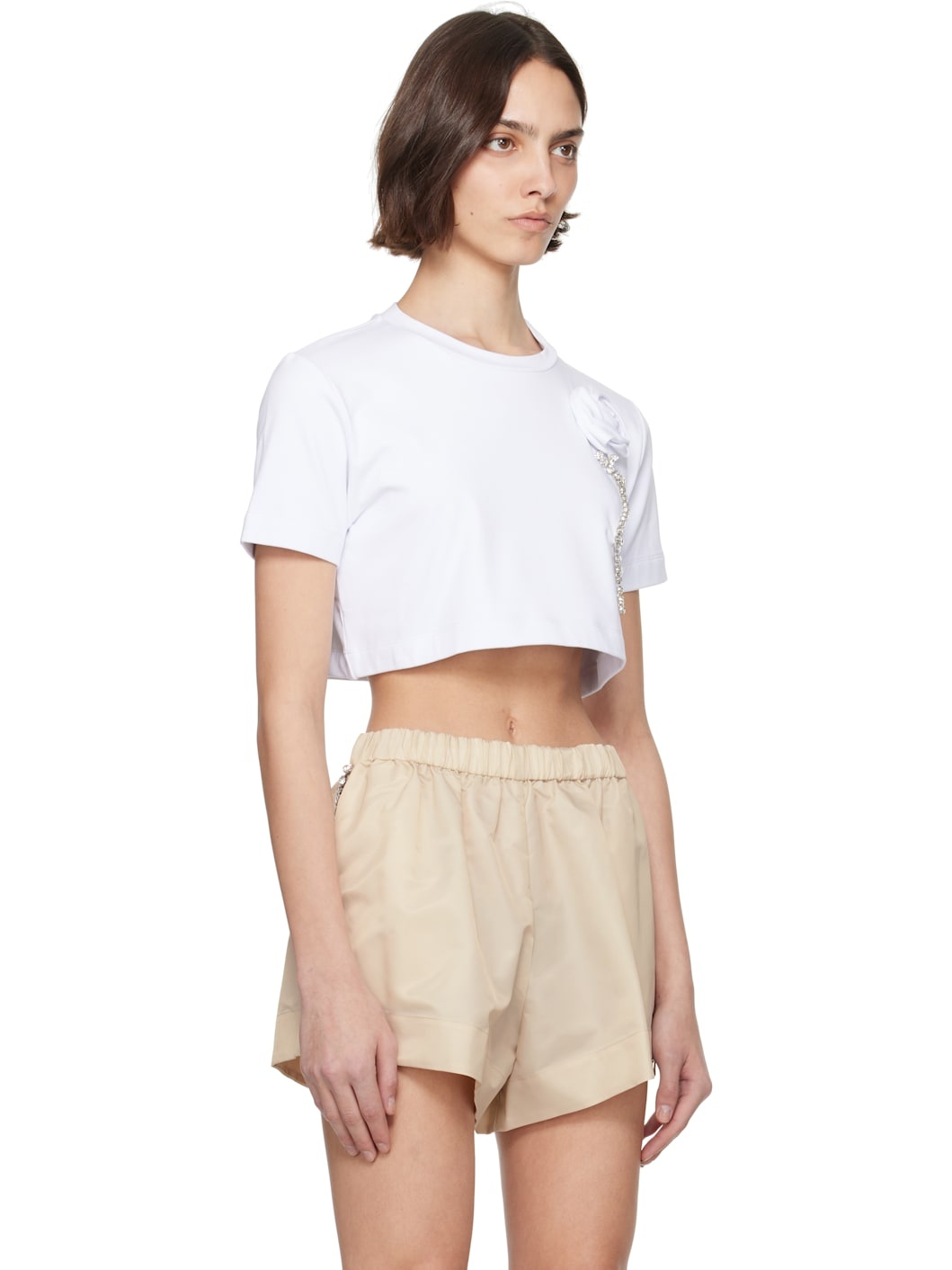 White Crystal Rosette Cropped T-shirt - 2