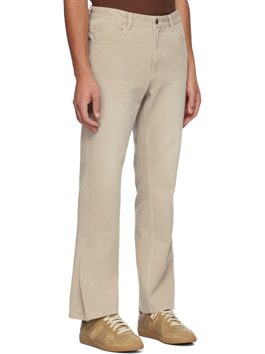 Beige Button Jeans - 2