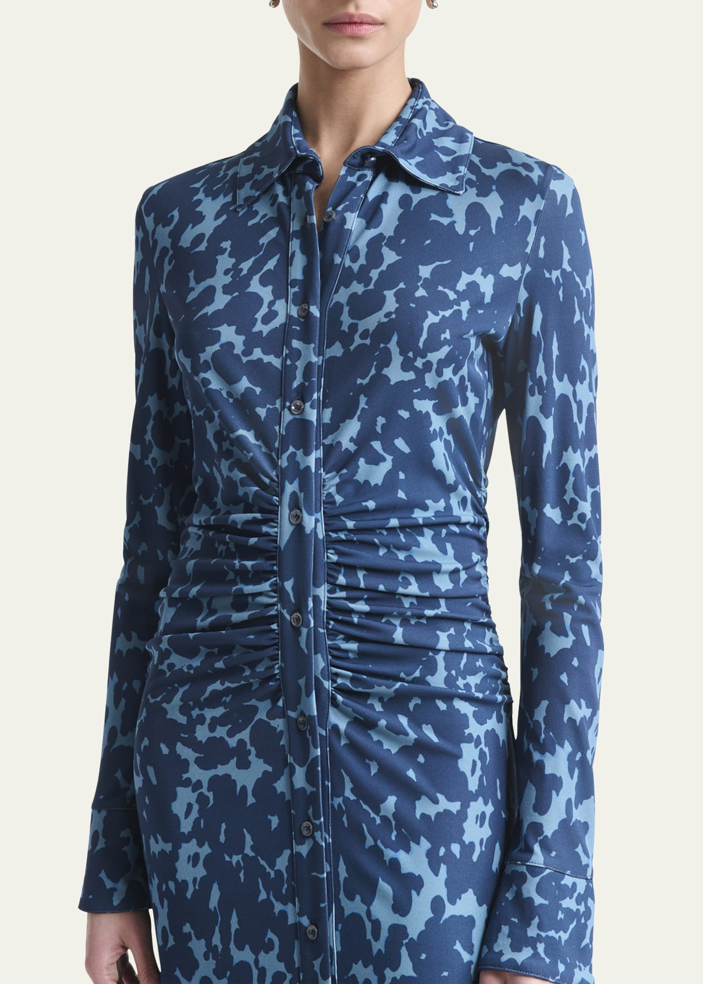 Claudia Spotted Long-Sleeve Midi Shirtdress - 5
