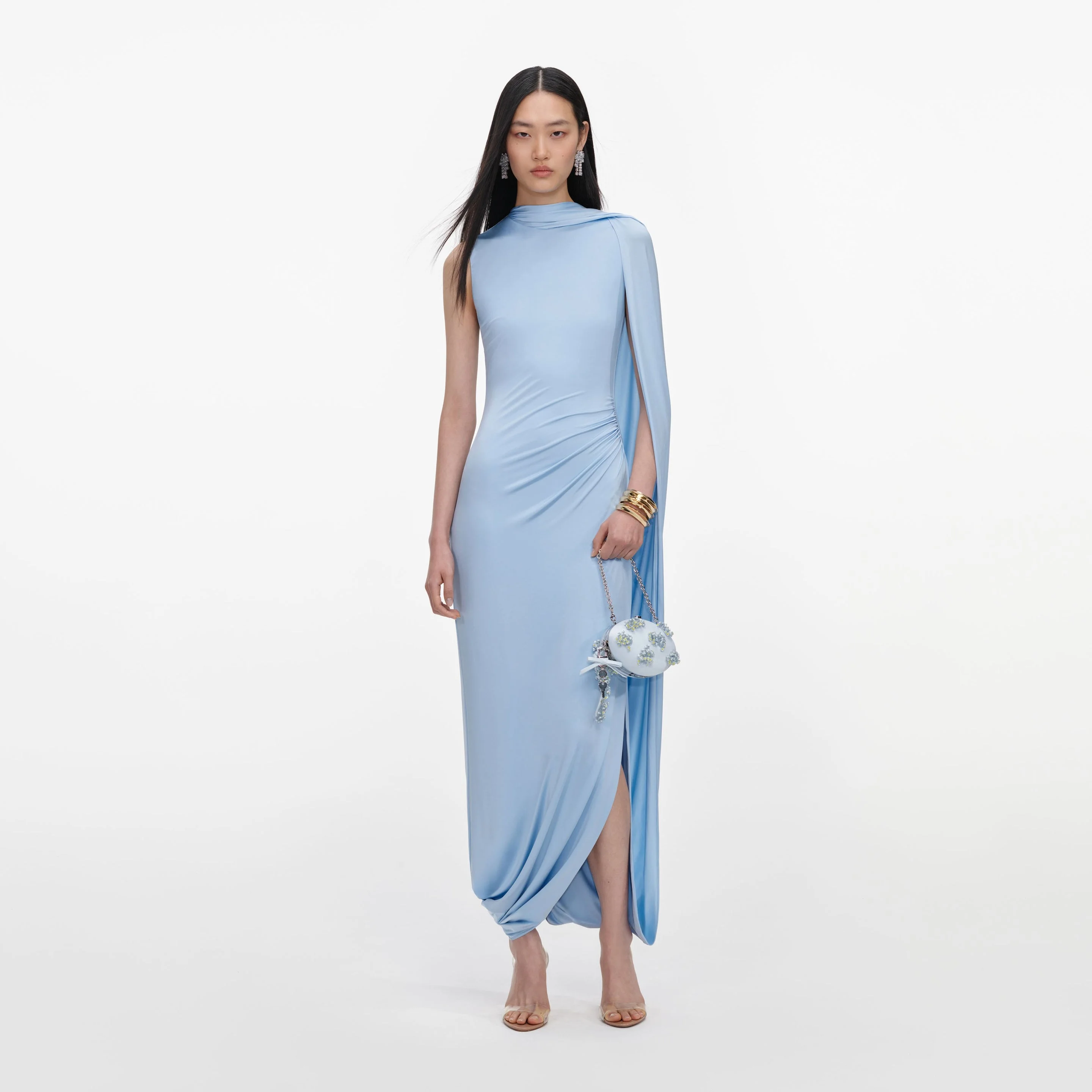 Blue Jersey Draped Maxi Dress - 1