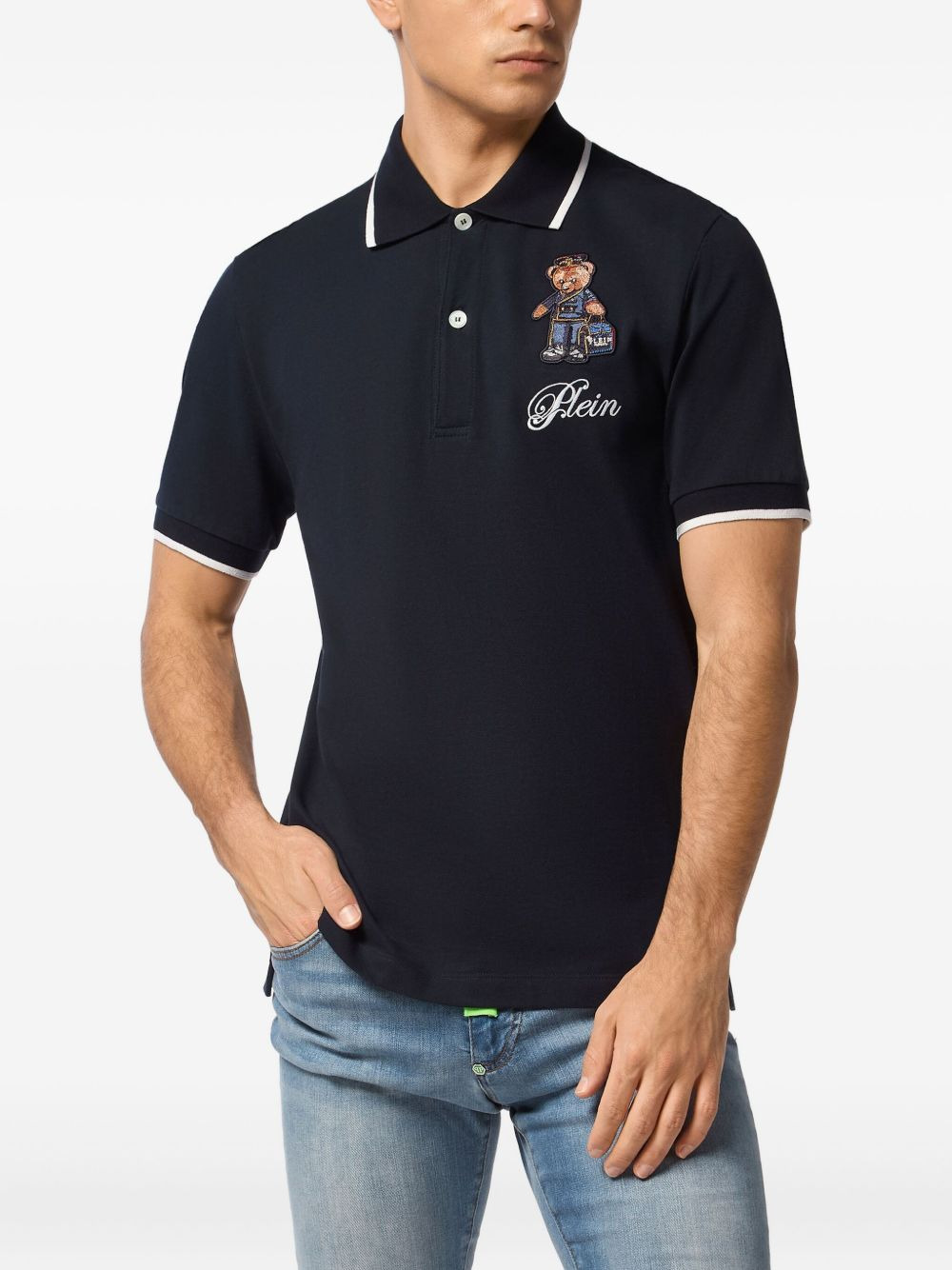 teddy bear-embroidered polo shirt - 2