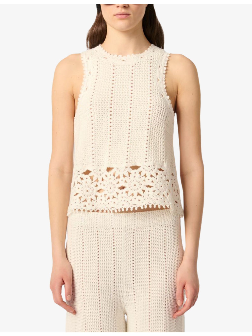 Sleeveless Floral-Pattern Crochet-Knit Top - 3