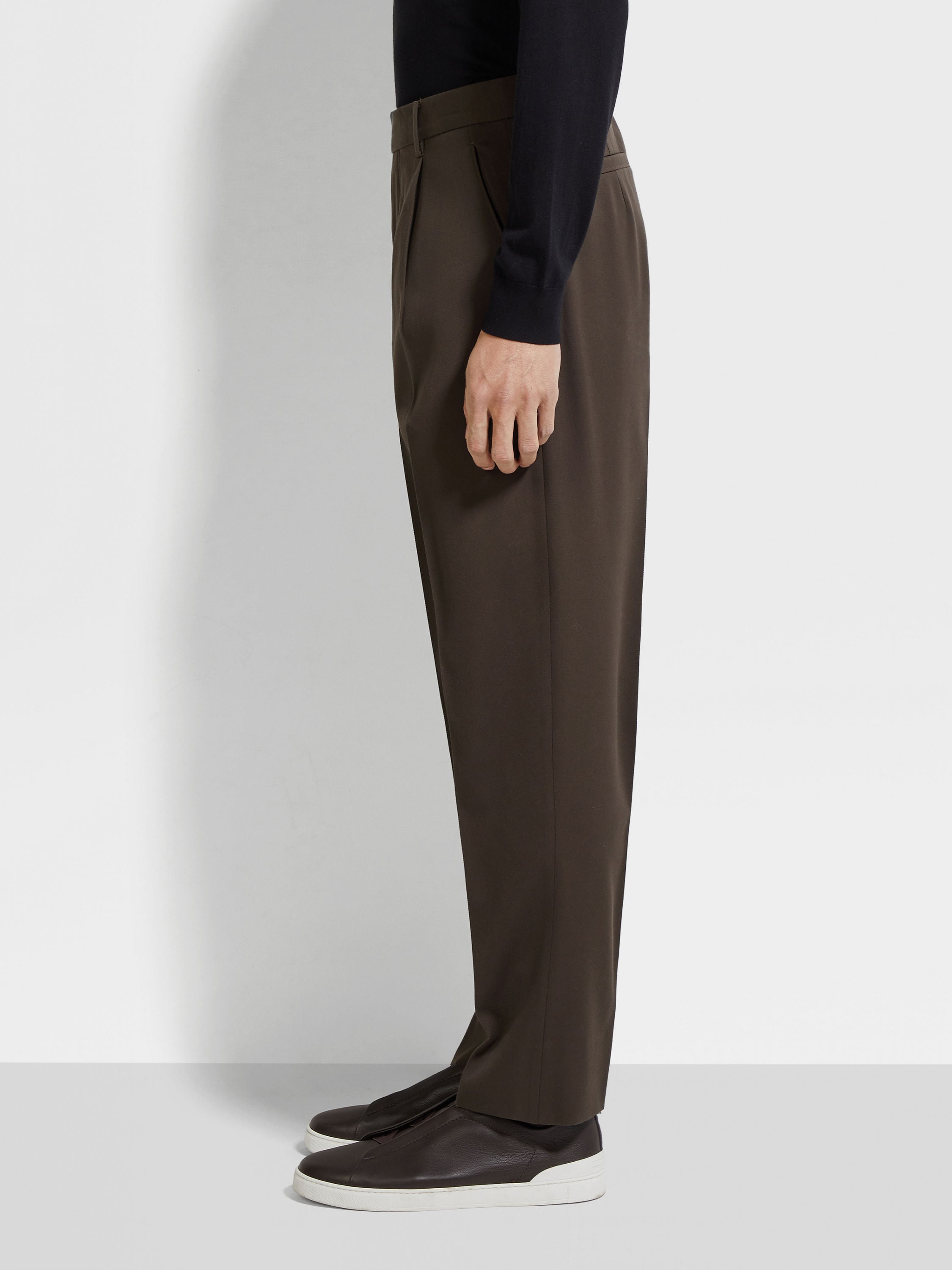 DARK BROWN COTTON AND WOOL PANTS - 3