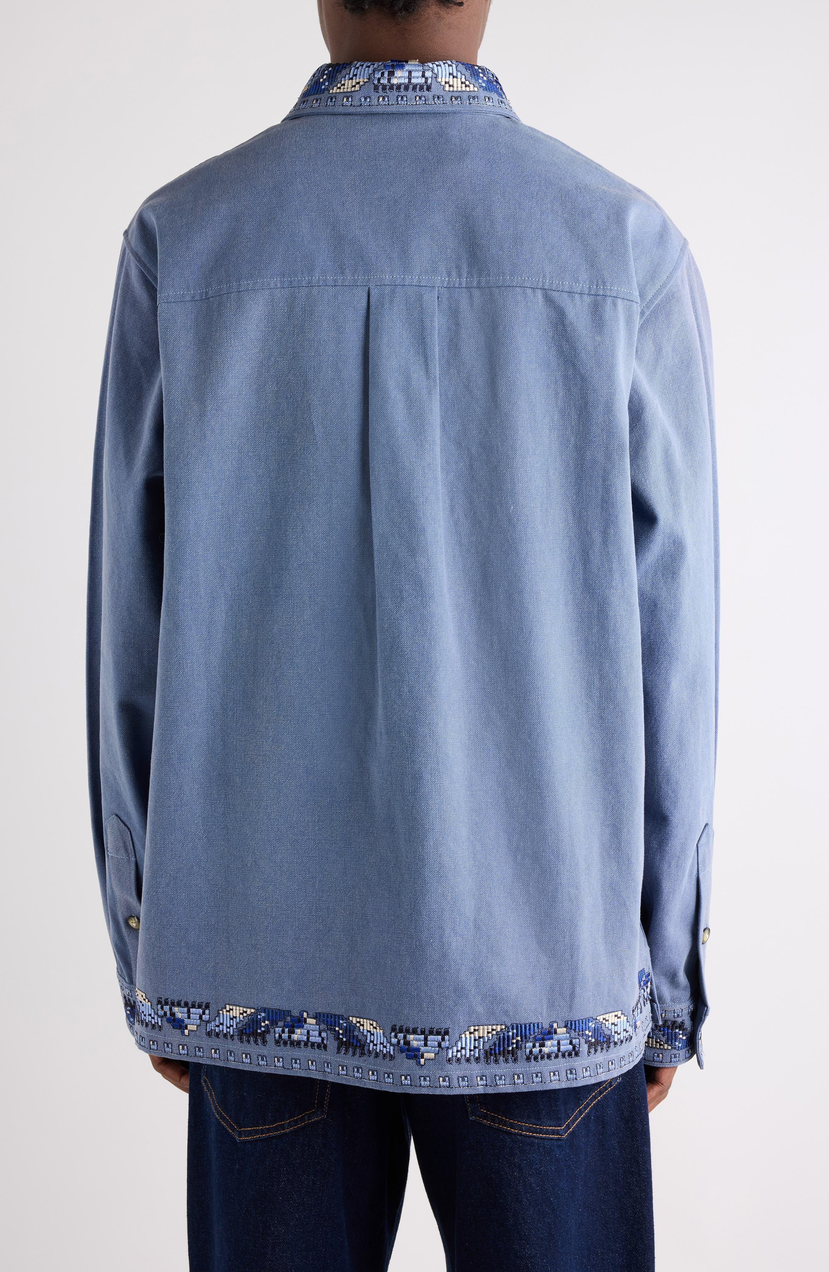 Isabel Marant Rudy Embroidered Cotton Shirt Jacket in Faded Blue at Nordstrom - 3