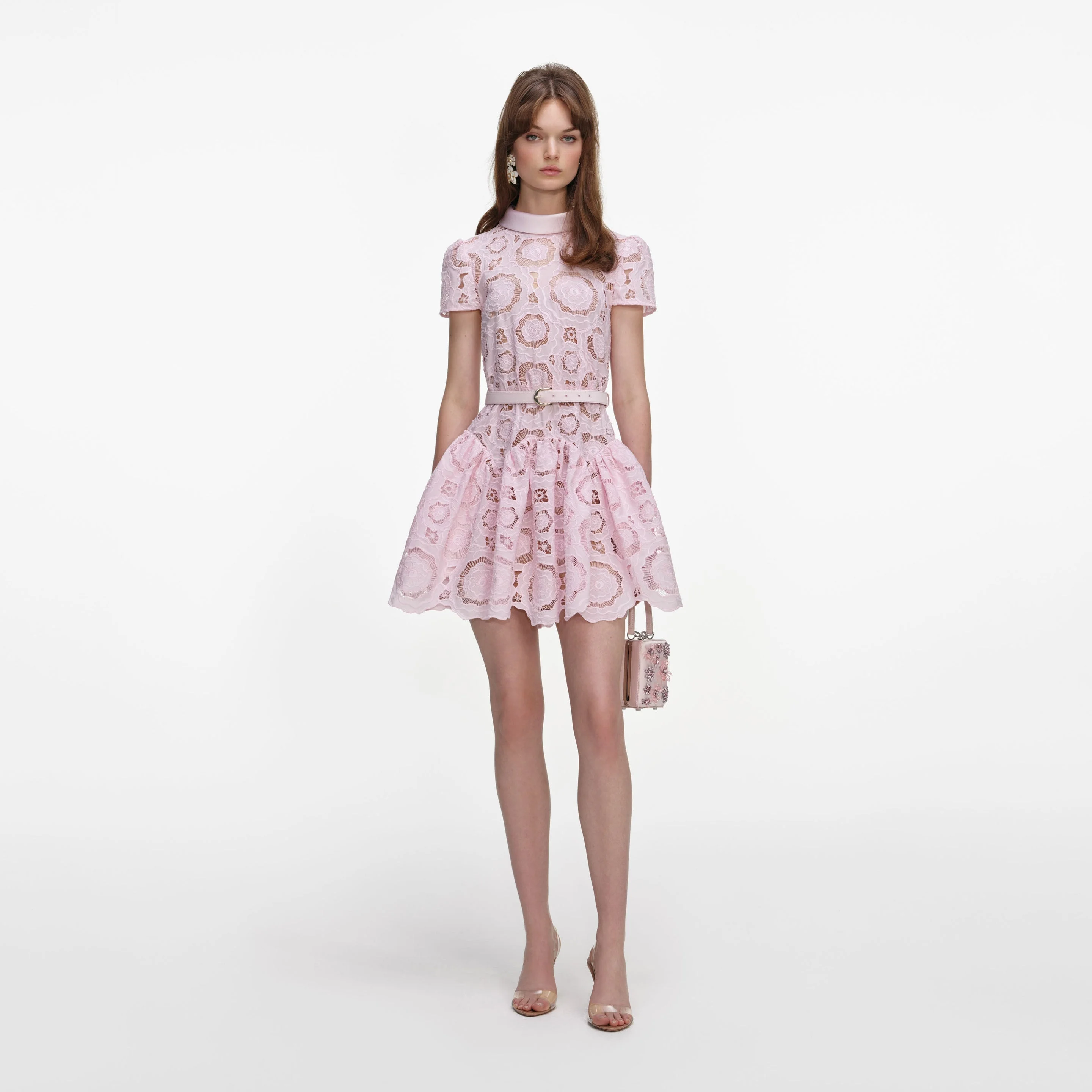 Pink Floral Lace Mini Dress - 1