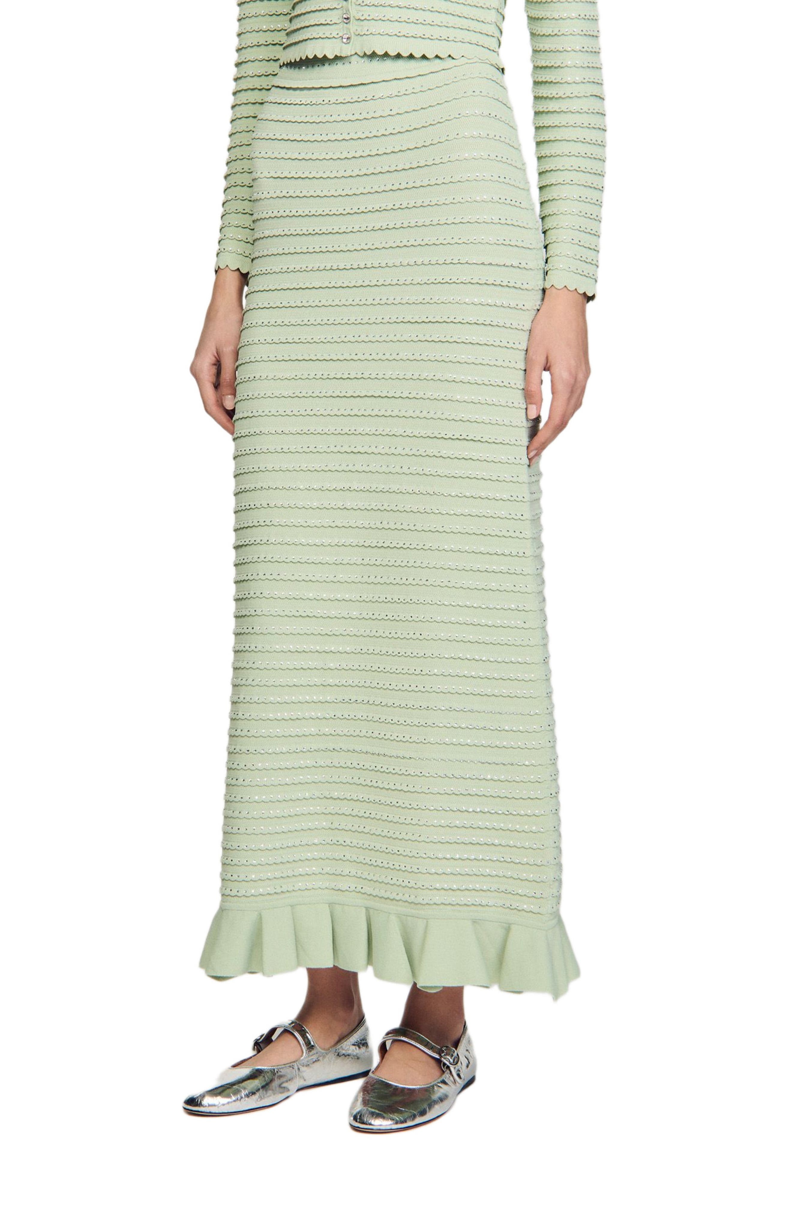 SANDRO Rhinestone knit maxi skirt in Almond Green at Nordstrom - 1