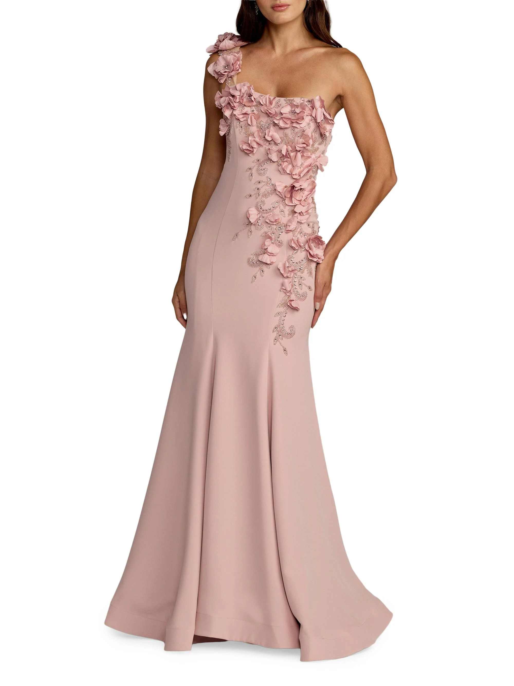 Women's Embellished Crepe One-Shoulder Mermaid Gown - Mauve - 1