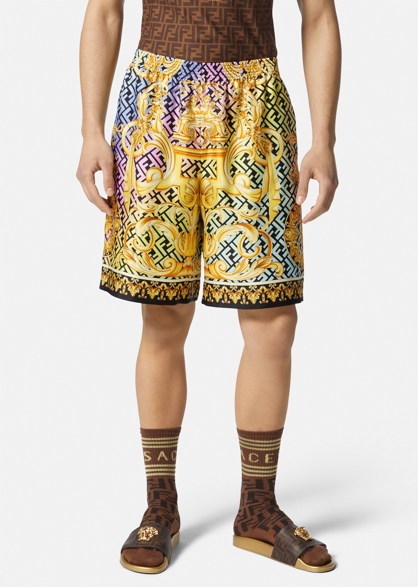 Fendace Gold Baroque Silk Shorts - 3