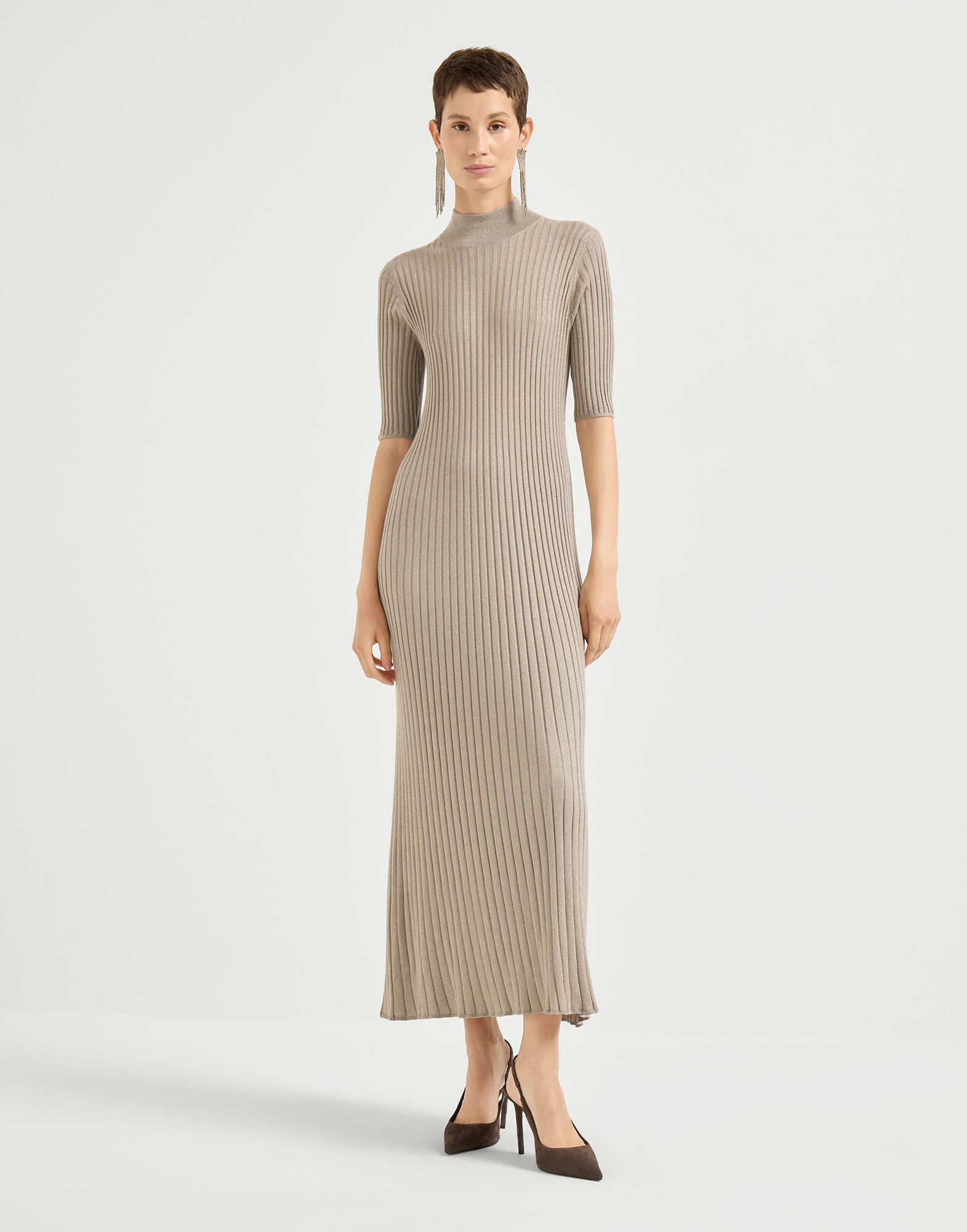 Sparkling cashmere and silk rib knit dress - 1