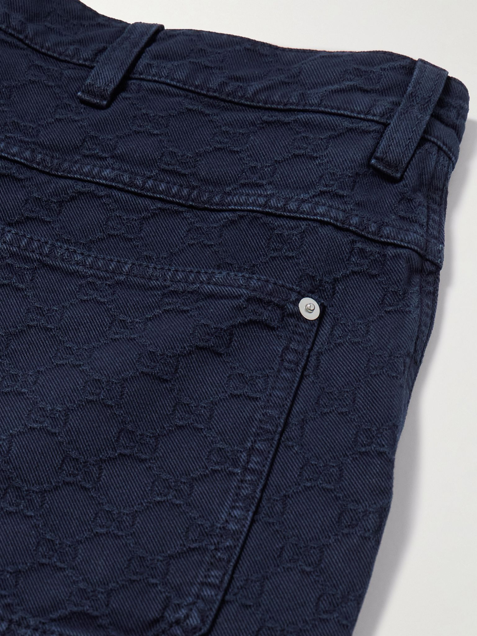 Straight-Leg Dégradé Logo-Jacquard Jeans Navy - 6