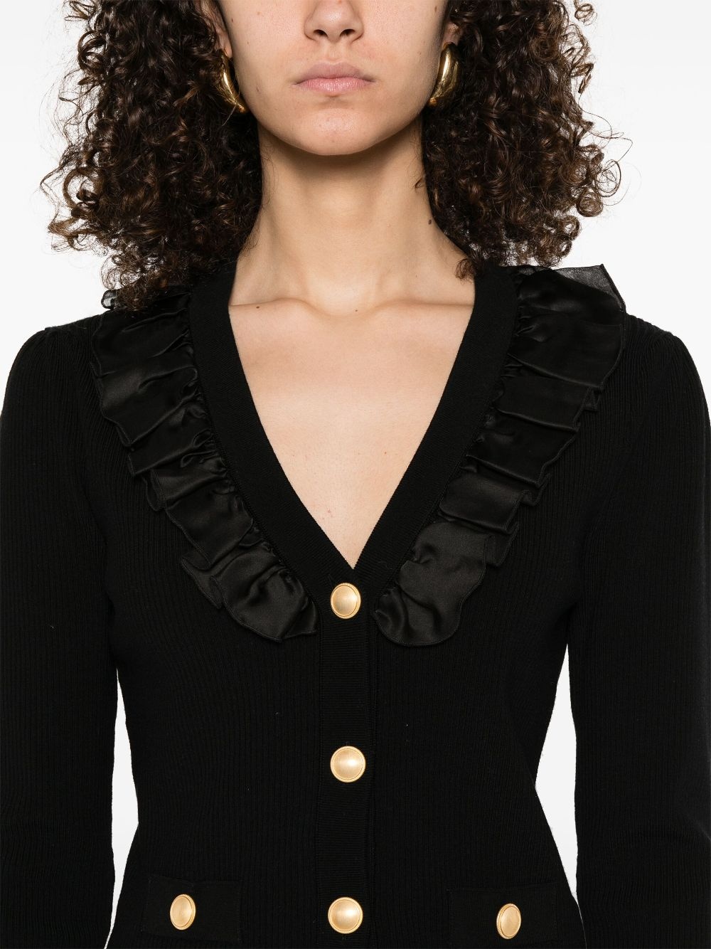 ruffle-detail ribbed cardigan - 5