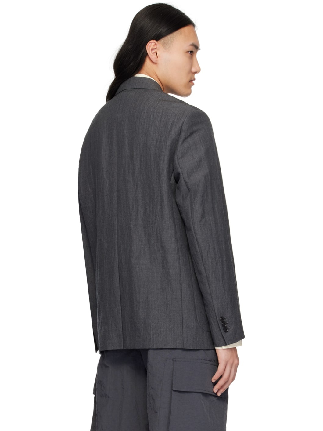 Gray Crinkled Blazer - 3