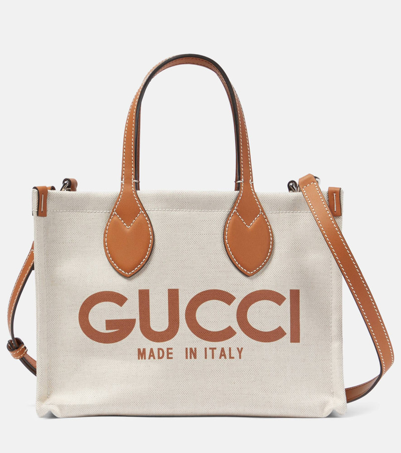 Mini logo leather-trimmed canvas tote bag 1