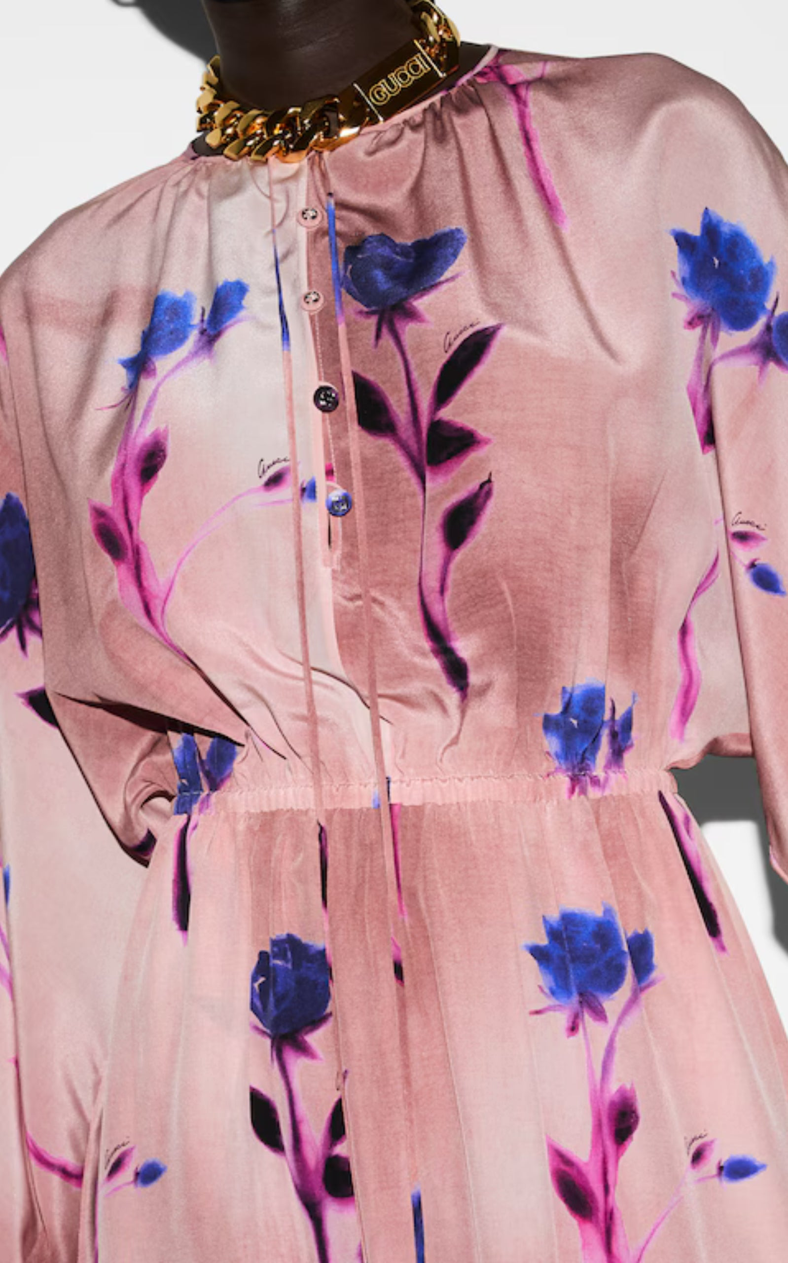 Gucci Pink Dress - SILK CRÊPE DE CHINE FLORAL PRINT DRESS - 6