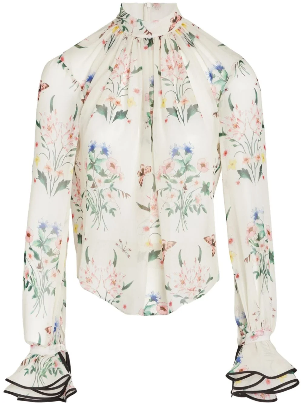floral-print silk blouse - 1