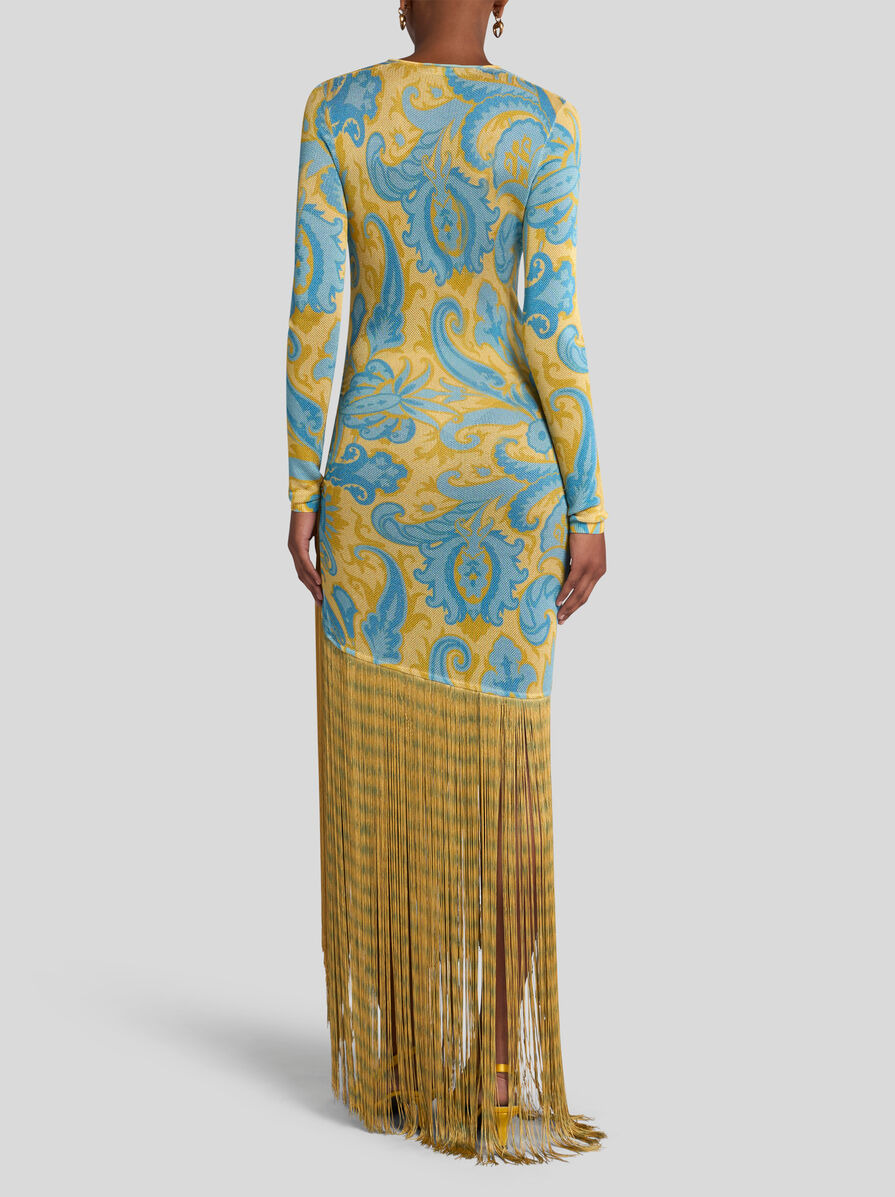 LONG DRESS WITH DRAPE AND FRINGE - 4