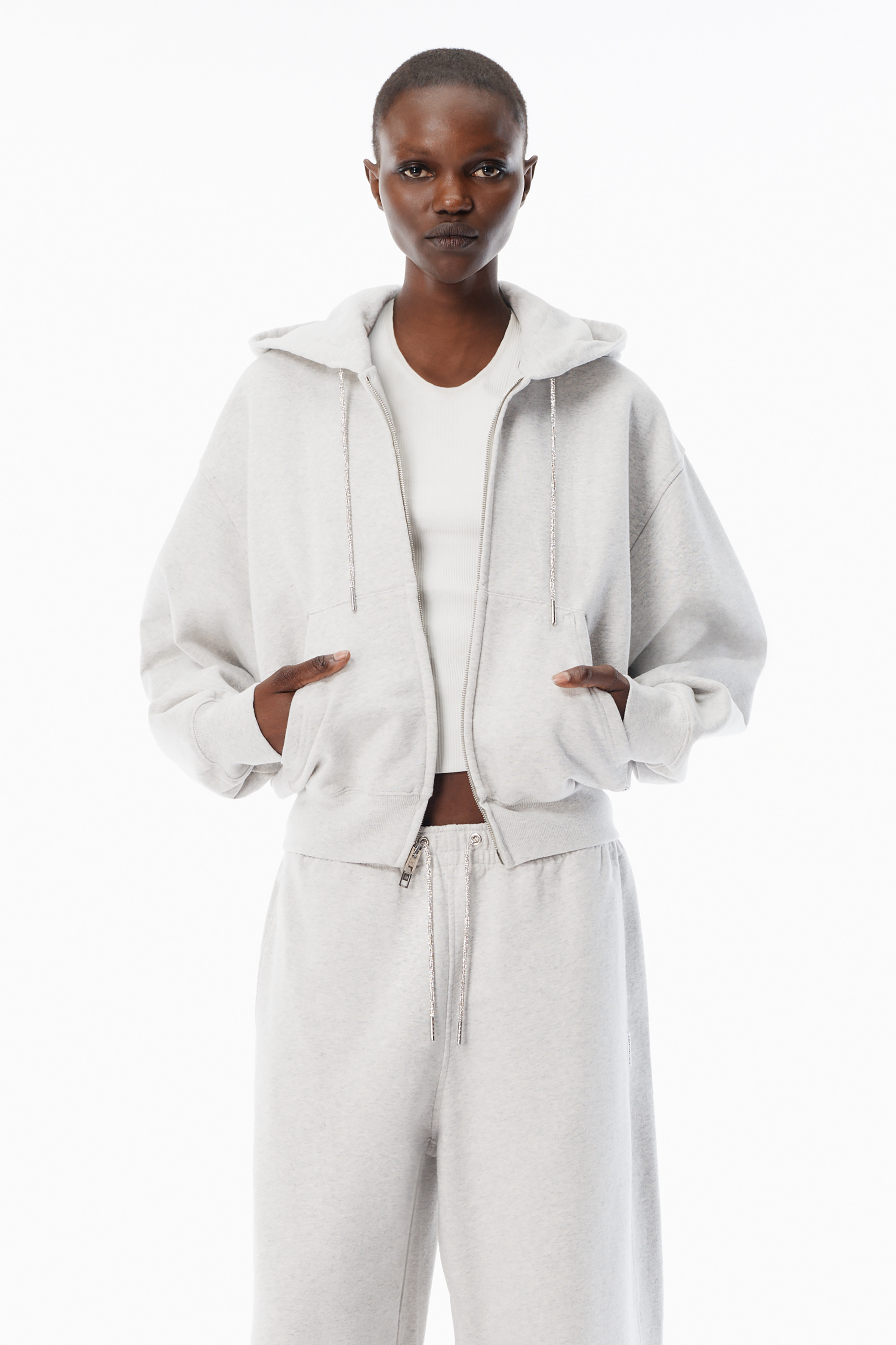 Grey Cotton Terry Sweatpant with Crystal Hotfix Drawcord - 5