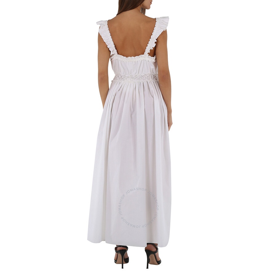 Chloe Ladies White Long Sleeveless Dress With Ruches And Ruffles - 6