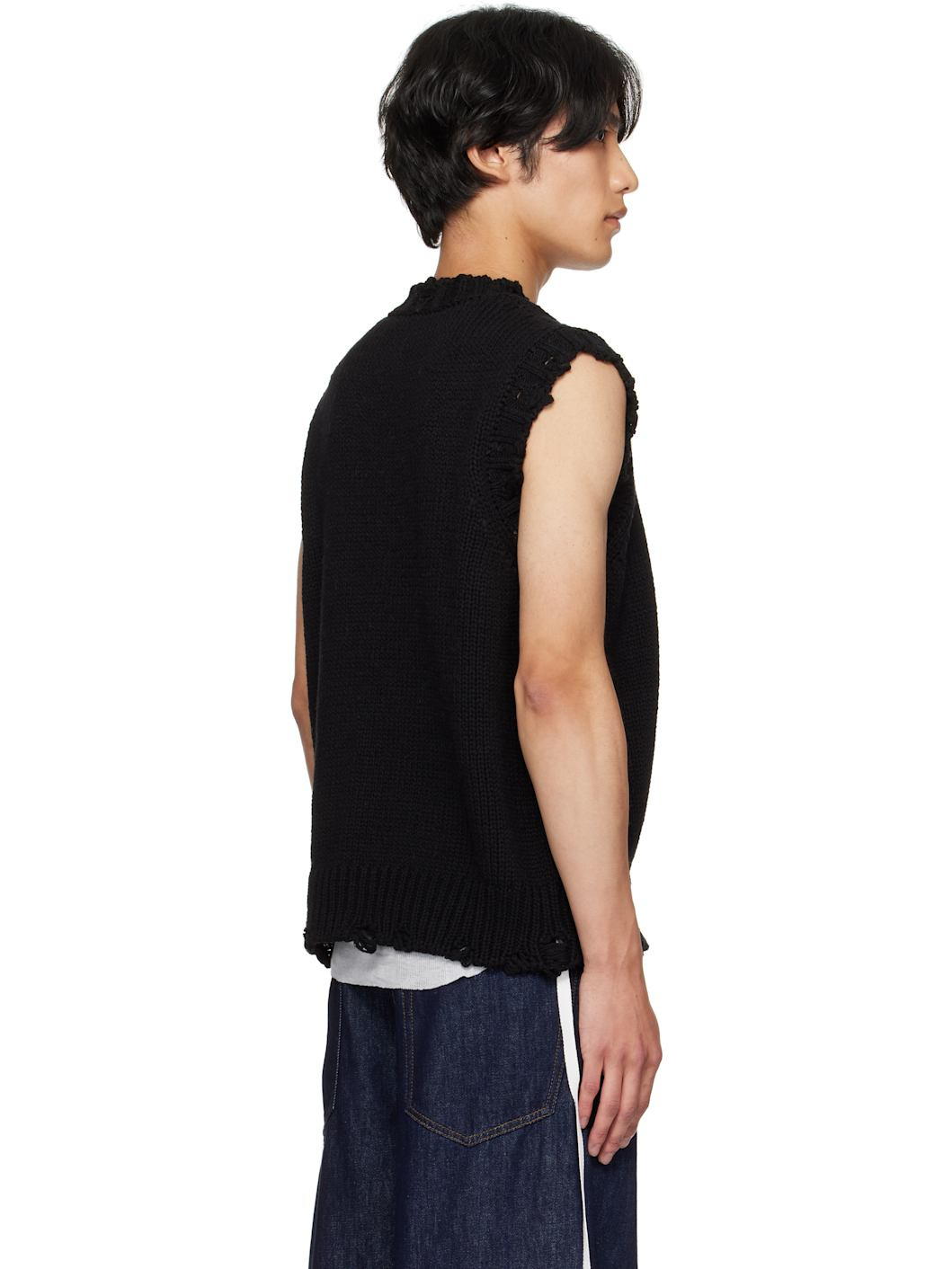 Black Patch Embroidery Distressed Vest - 3