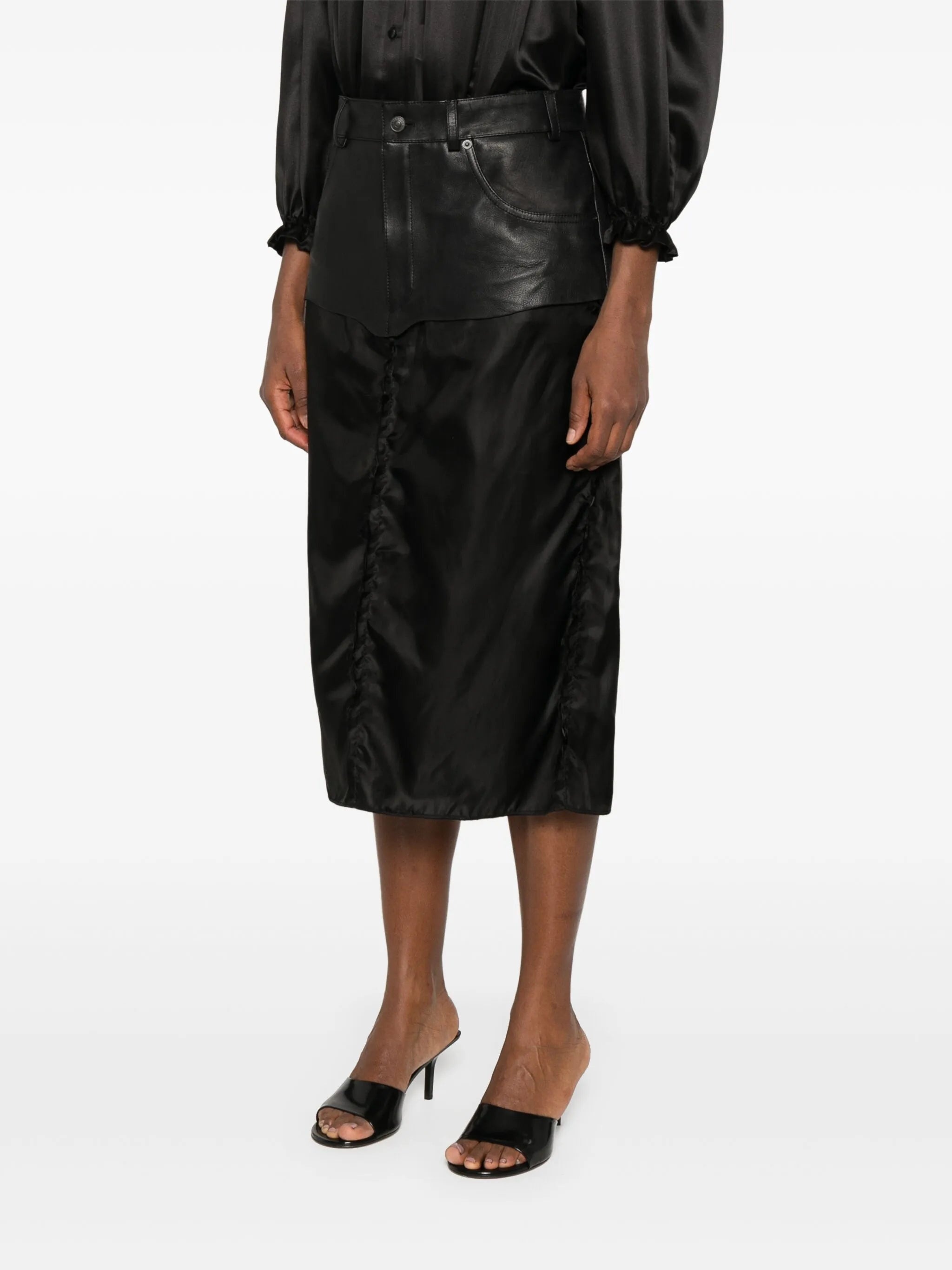 Leather-panel Midi Skirt - 5