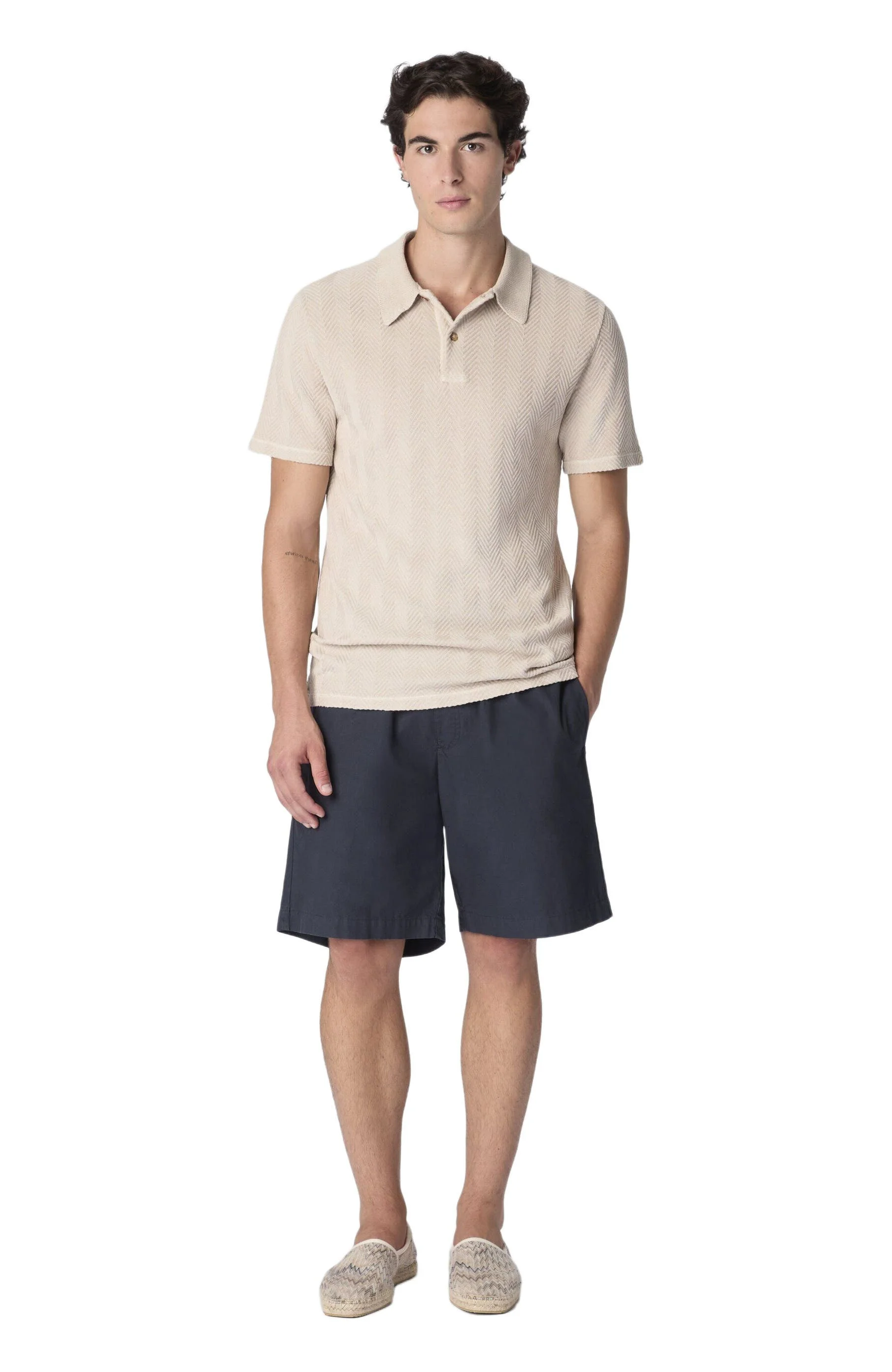 Missoni Cotton And Viscose Polo Shirt With Tone-on-tone Zigzag Motif in Beige at Nordstrom - 1