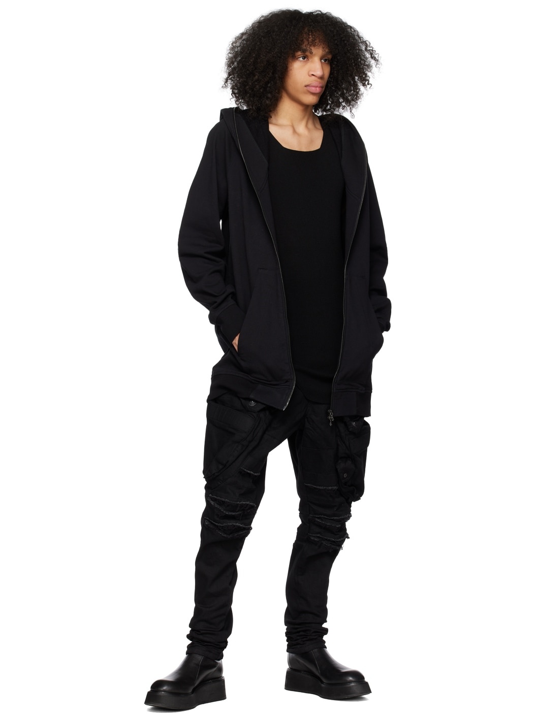 Black Extended Hoodie - 4