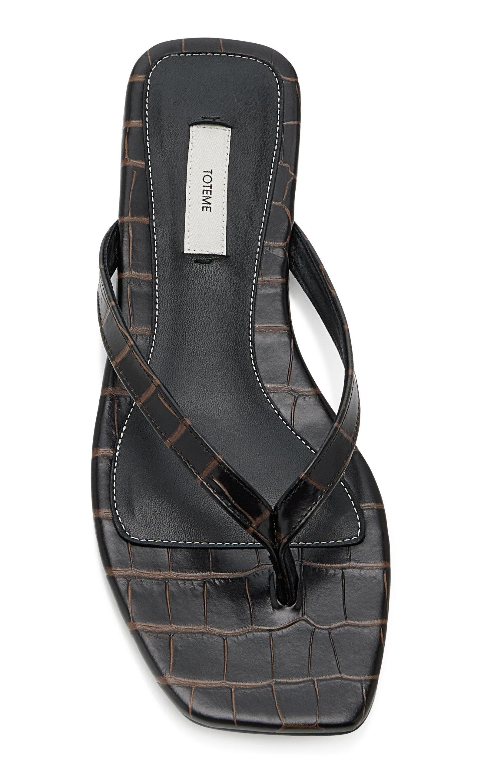 Croc-Effect Leather Flip Flop Sandals black - 3