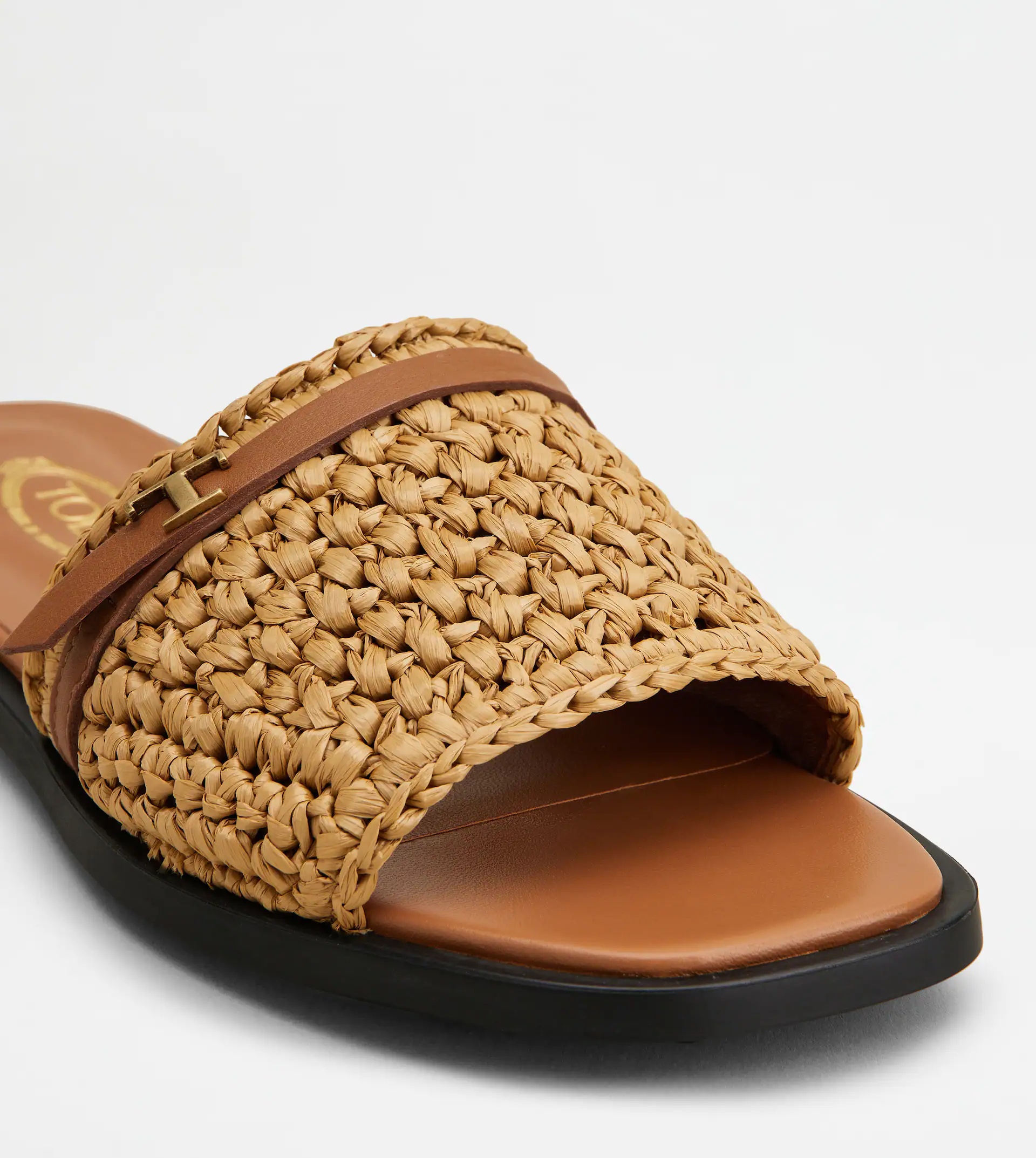 SANDALS IN RAFFIA AND LEATHER - BROWN - 4