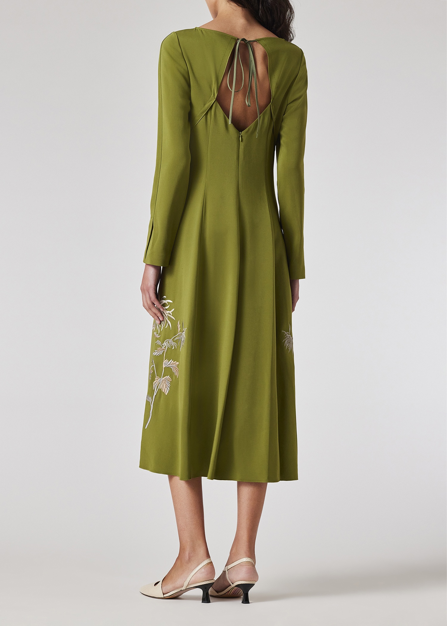 Women's Moss Green Embroidery Long-Sleeve Dress - 6