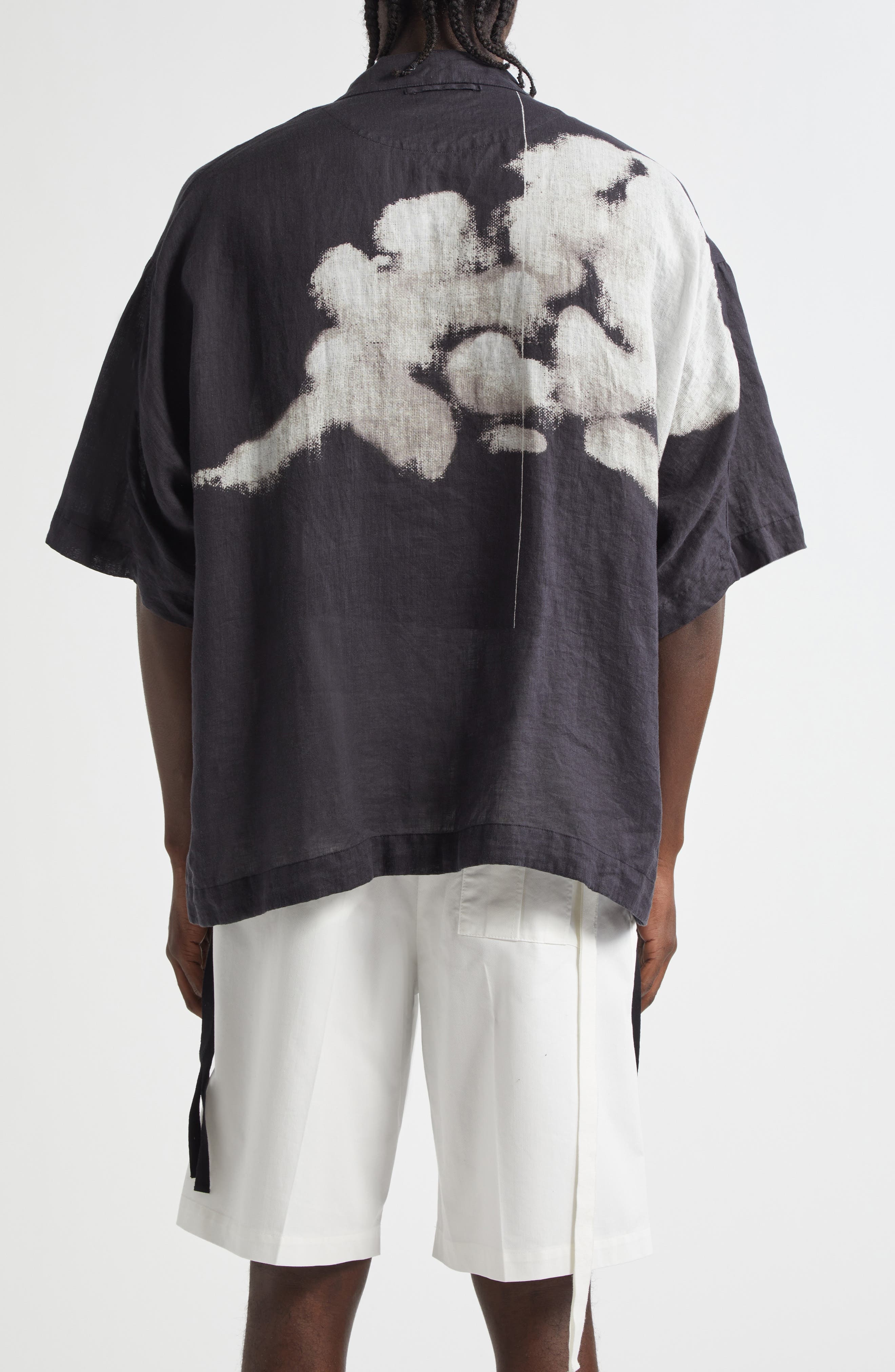 Undercover Oversize Short Sleeve Linen Button-Up Shirt in Black Base at Nordstrom - 2