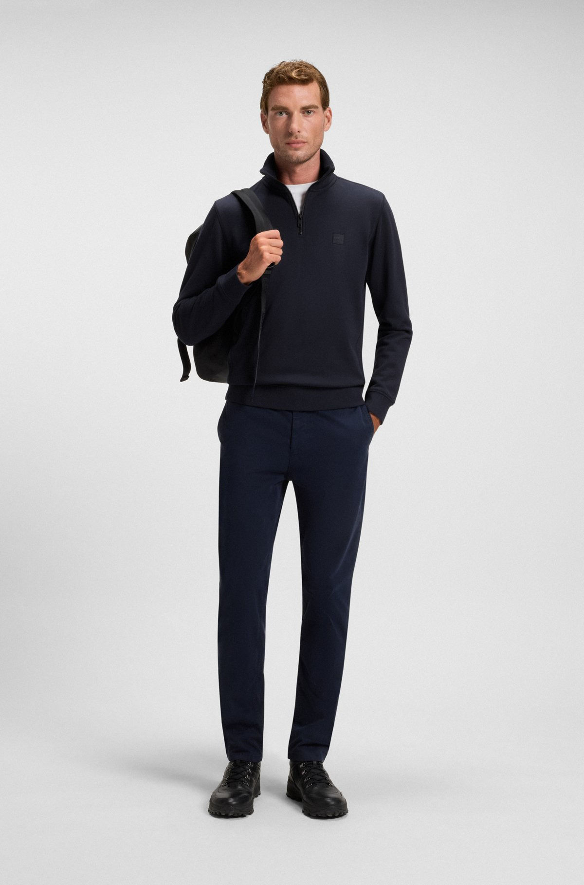 ZIP-NECK SWEATSHIRT IN COTTON TERRY WITH LOGO PATCH - 4