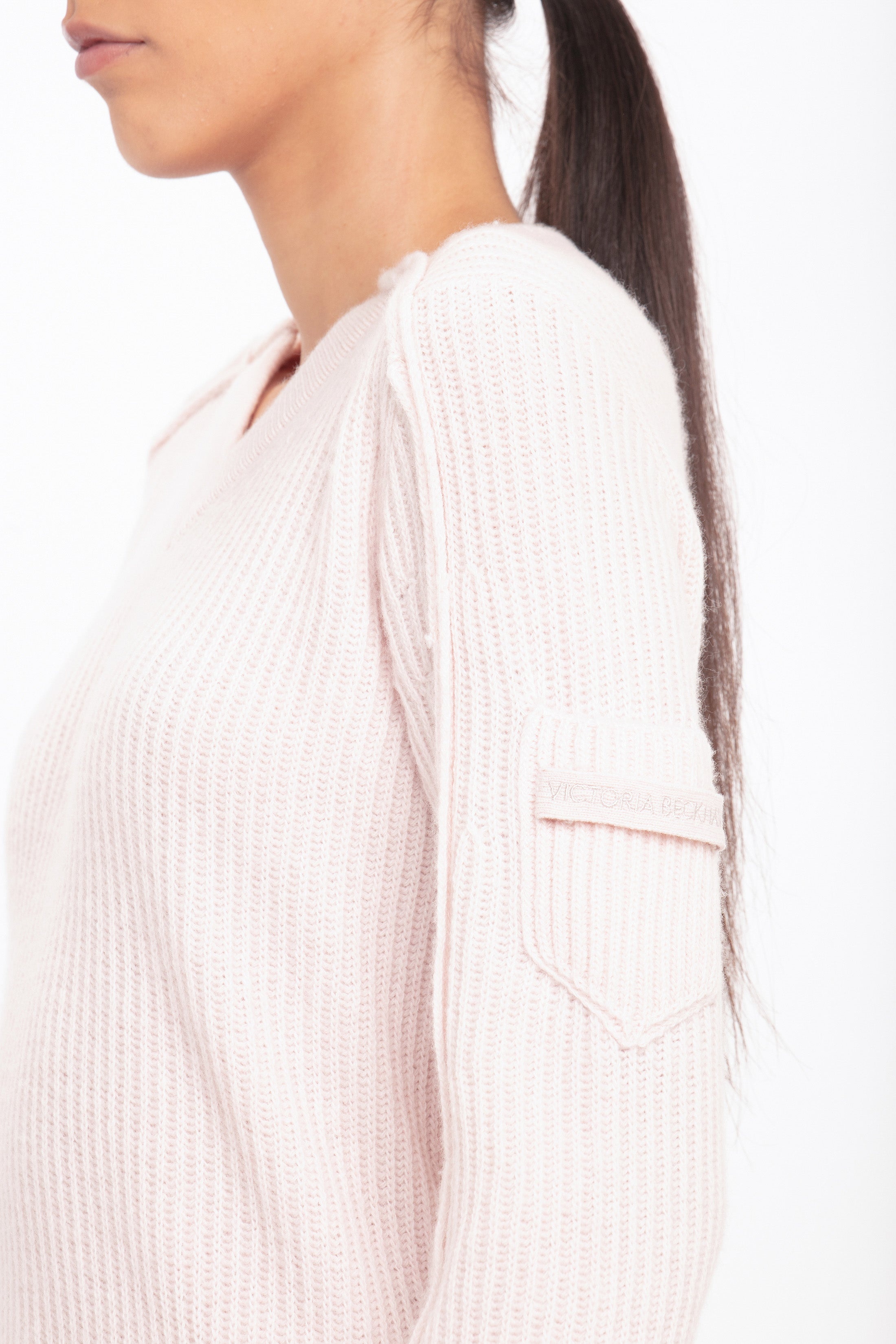 V Neck Knitted Jumper In Pale Peach - 6