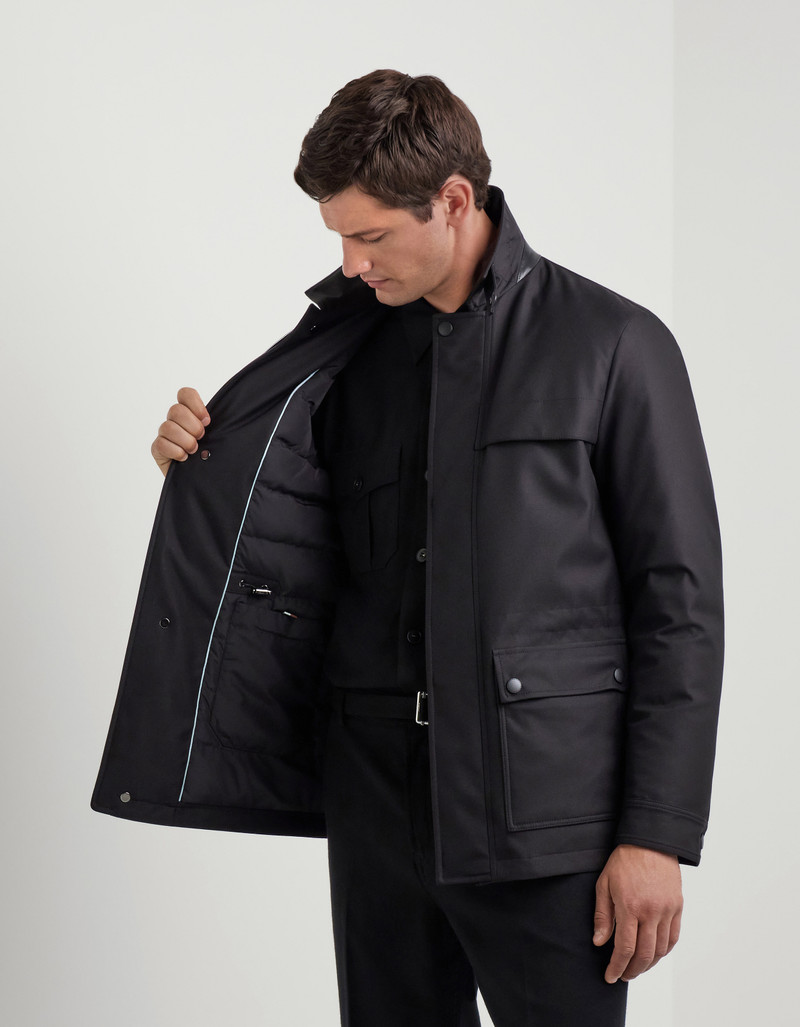 CANALI MAESTRALE BLACK SET-IN SLEEVE TECHNICAL FABRIC FIELD JACKET 7