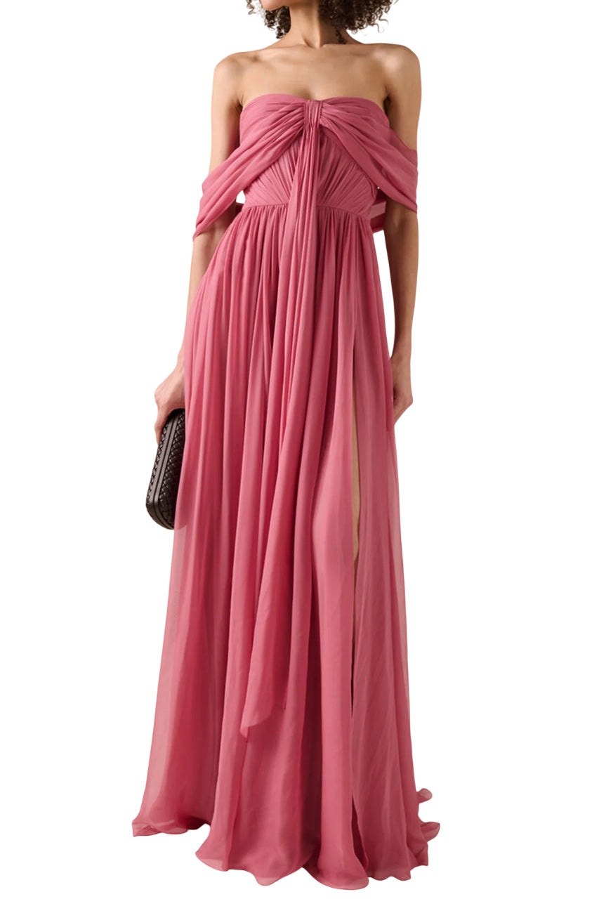 OFF-THE-SHOULDER SILK CHIFFON MAXI DRESS - 2