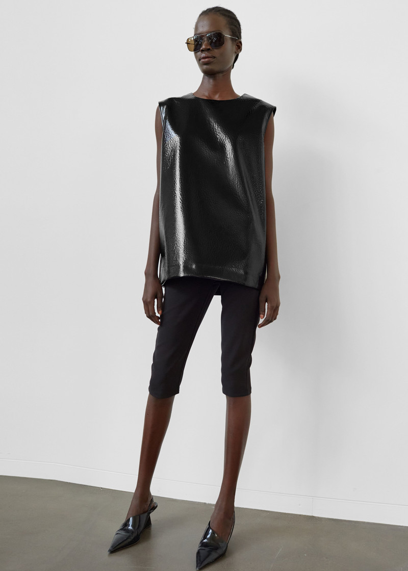 Amaris Crackled Faux Leather Tank Top - Black 6