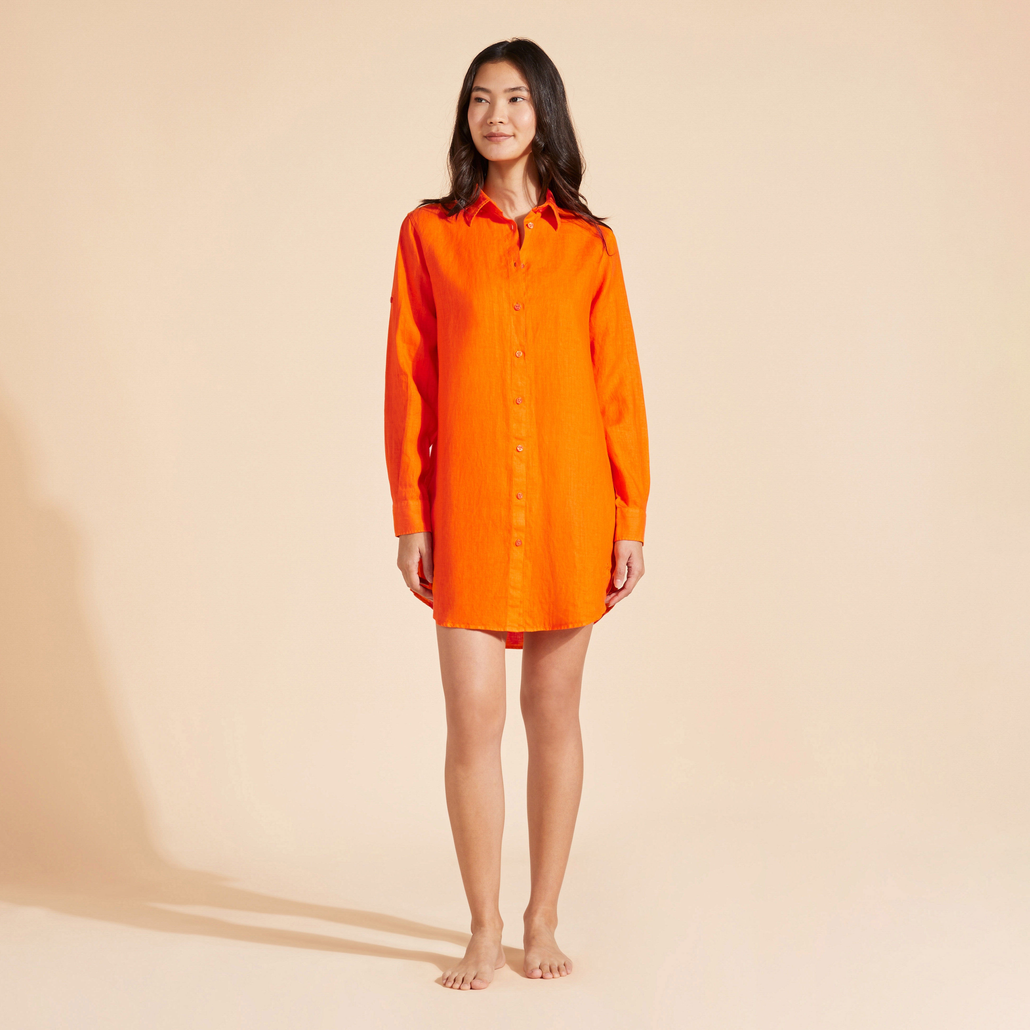 Women Linen Shirt Dress Solid - 3