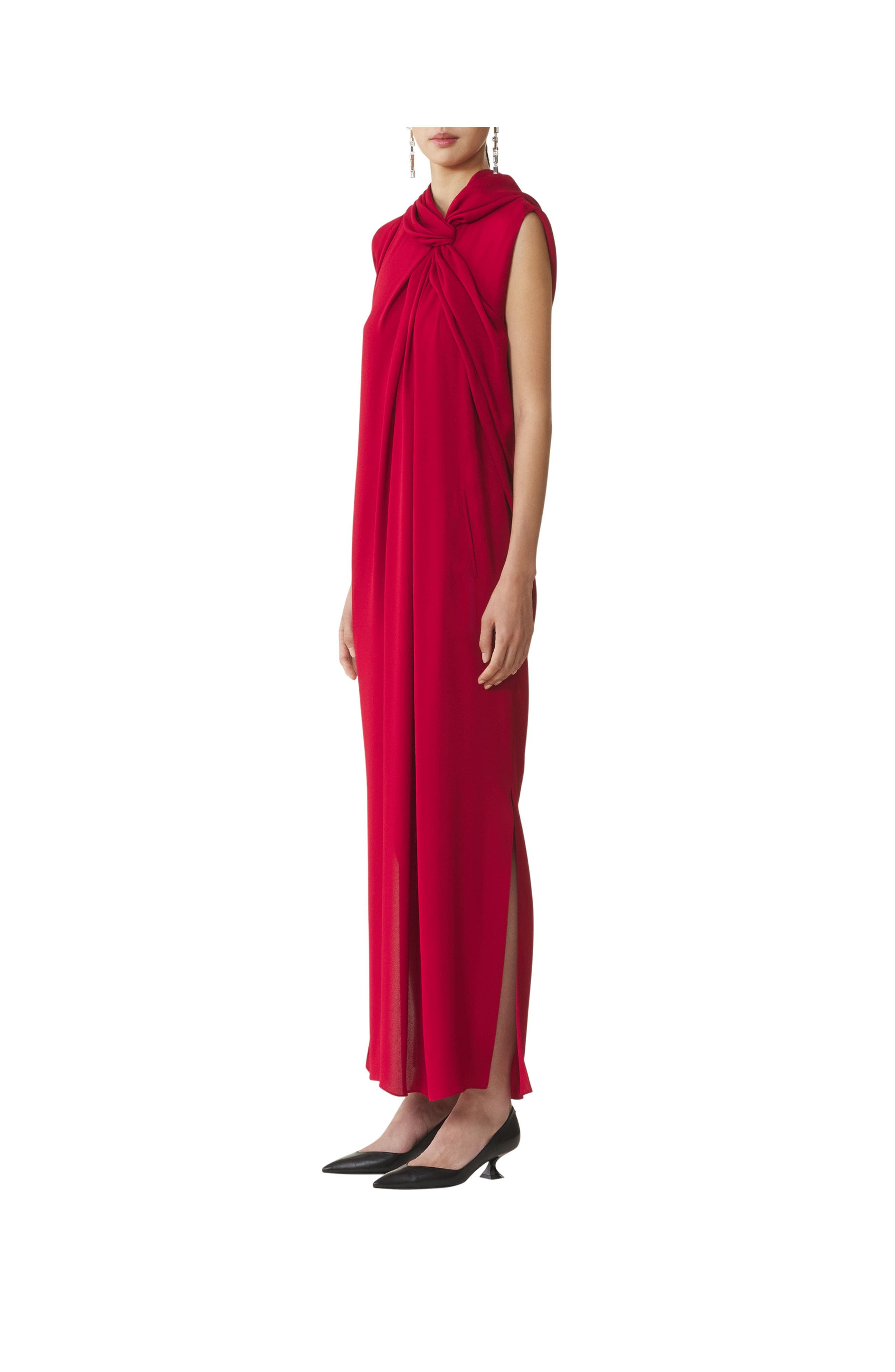 Lanvin Long Knotted Dress In Satin in Red Anemone at Nordstrom - 3