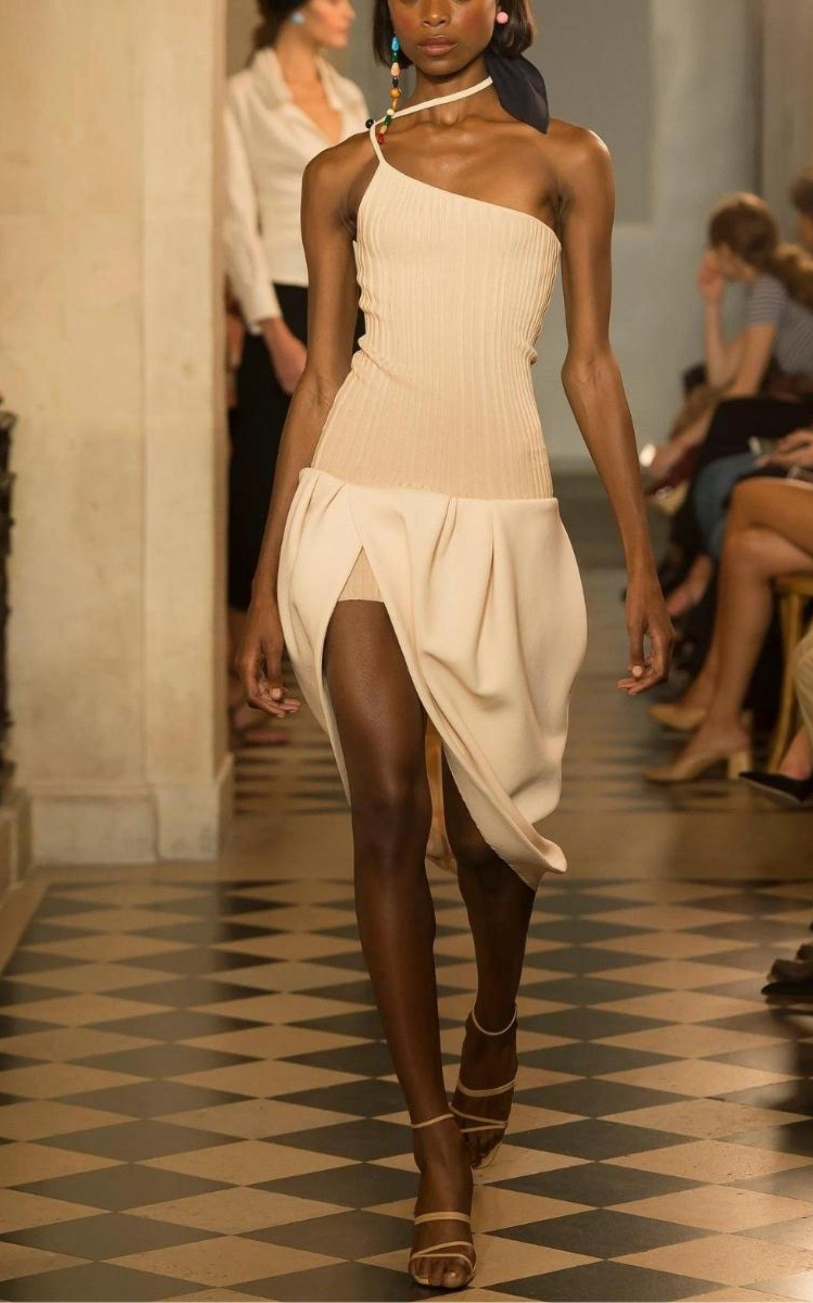 La Bomba Asymmetric Beige Midi Dress - 6