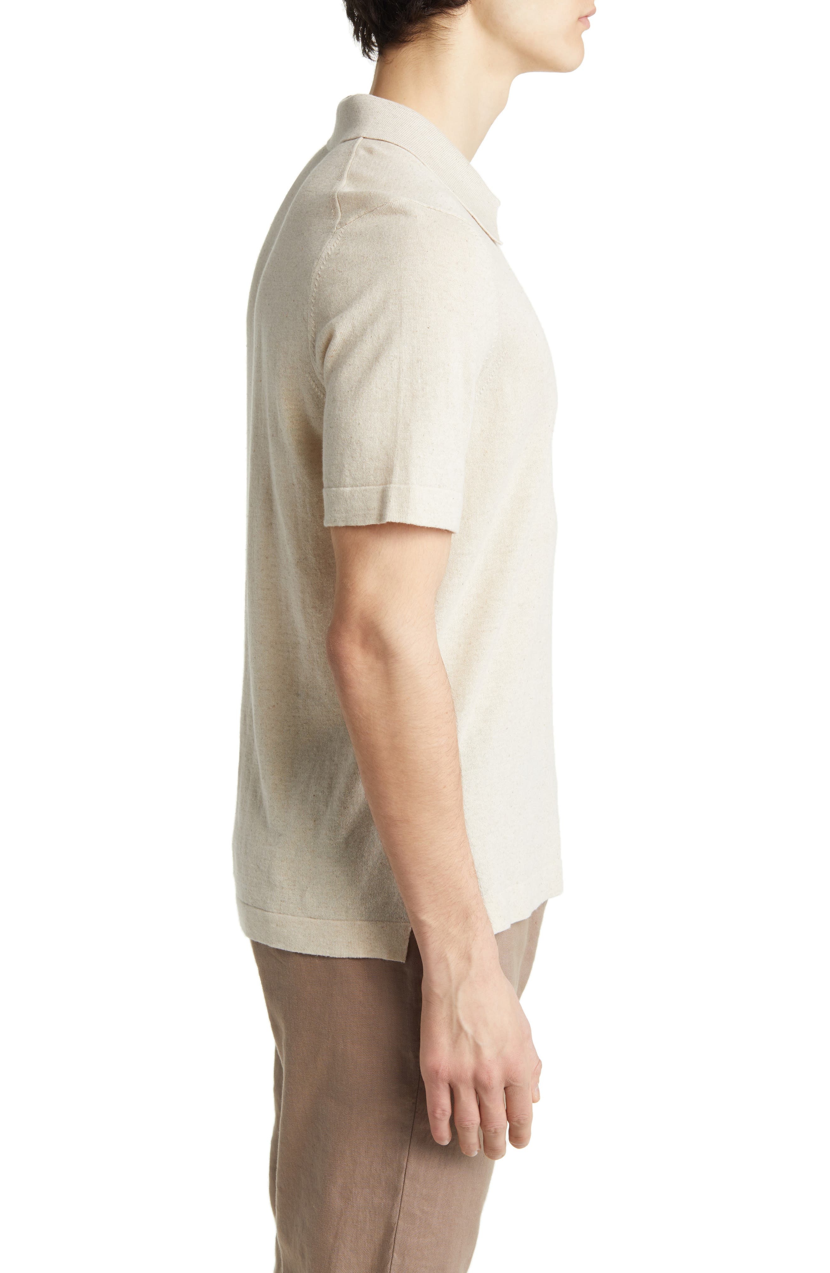 NN07 Ryan 6311 Cotton & Linen Johnny Collar Polo in Oat at Nordstrom - 3